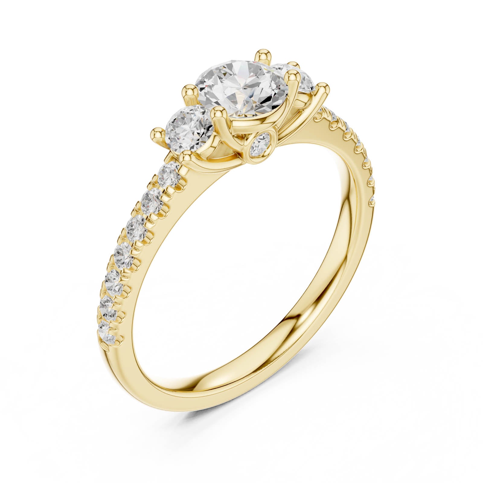 1.00 Ct. Round Diamond Ring with Round Side Stones and Pavé Shank (DDLR-788) 10