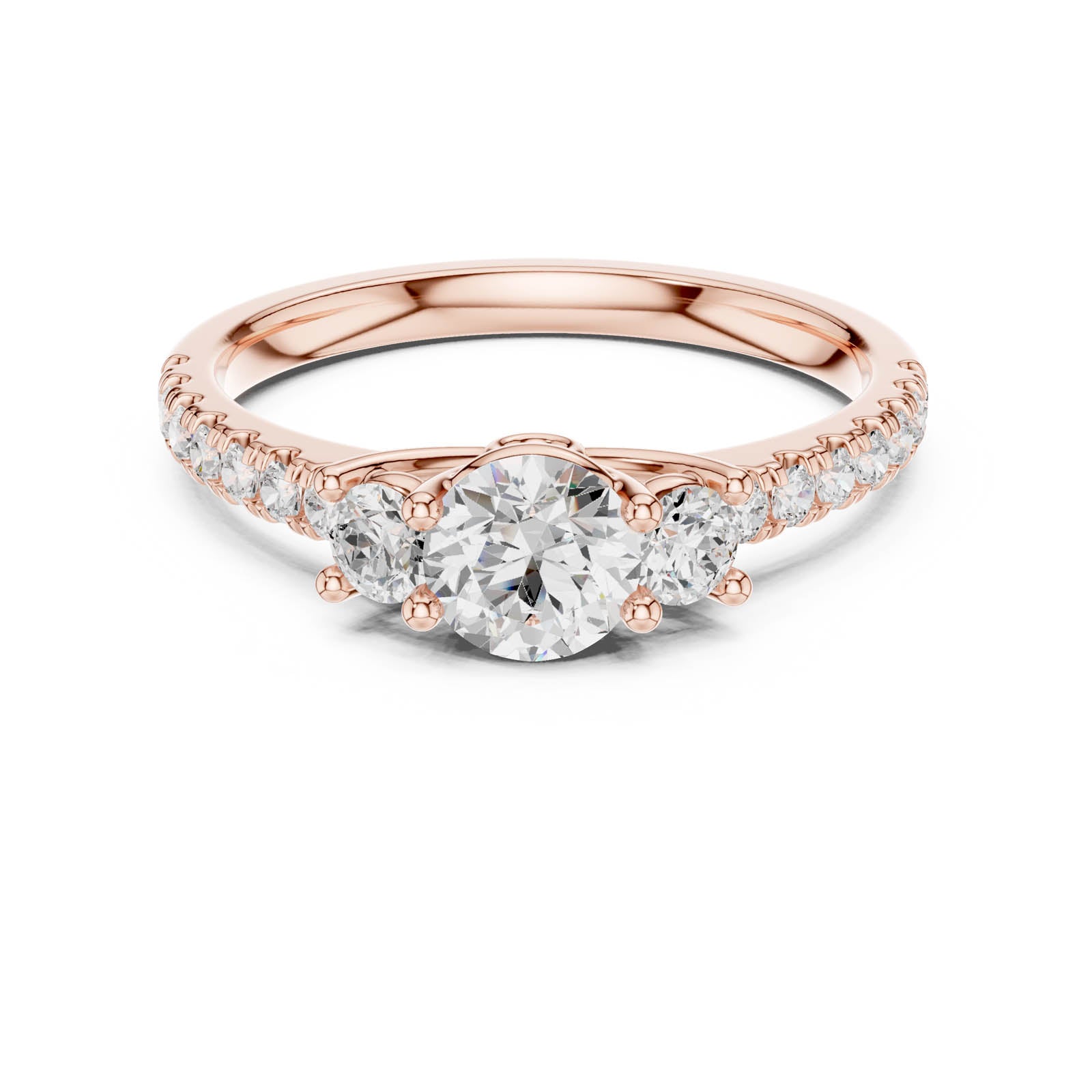 1.00 Ct. Round Diamond Ring with Round Side Stones and Pavé Shank (DDLR-788) 3