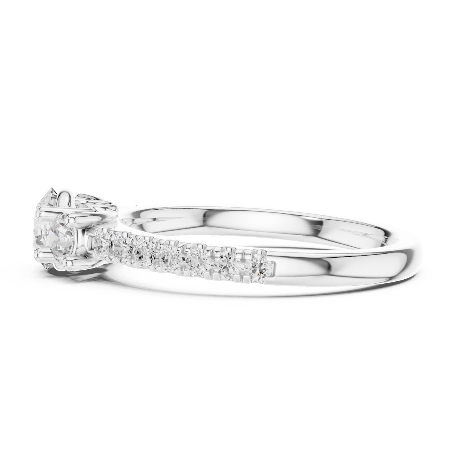 1.00 Ct. Round Diamond Ring with Round Side Stones and Pavé Shank (DDLR-788) 8
