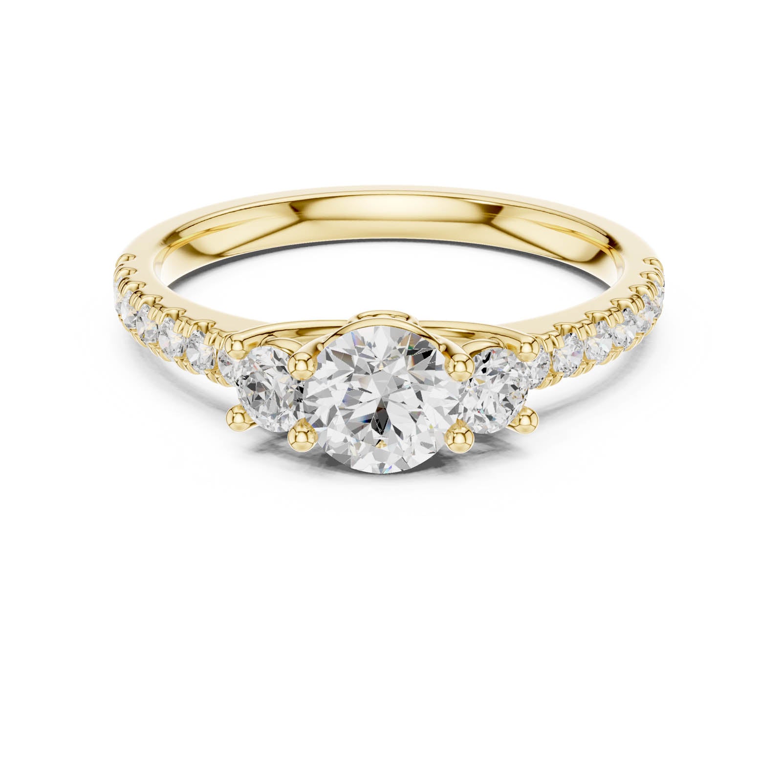 1.00 Ct. Round Diamond Ring with Round Side Stones and Pavé Shank (DDLR-788)