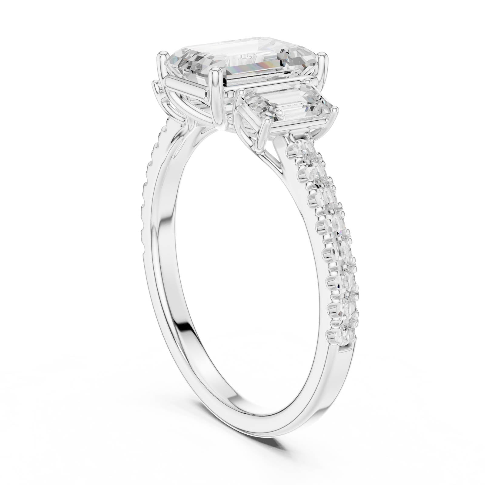 3.24 Ct. Emerald Cut Diamond Three-Stone Ring with Pavé Band (DDLR-790) 11