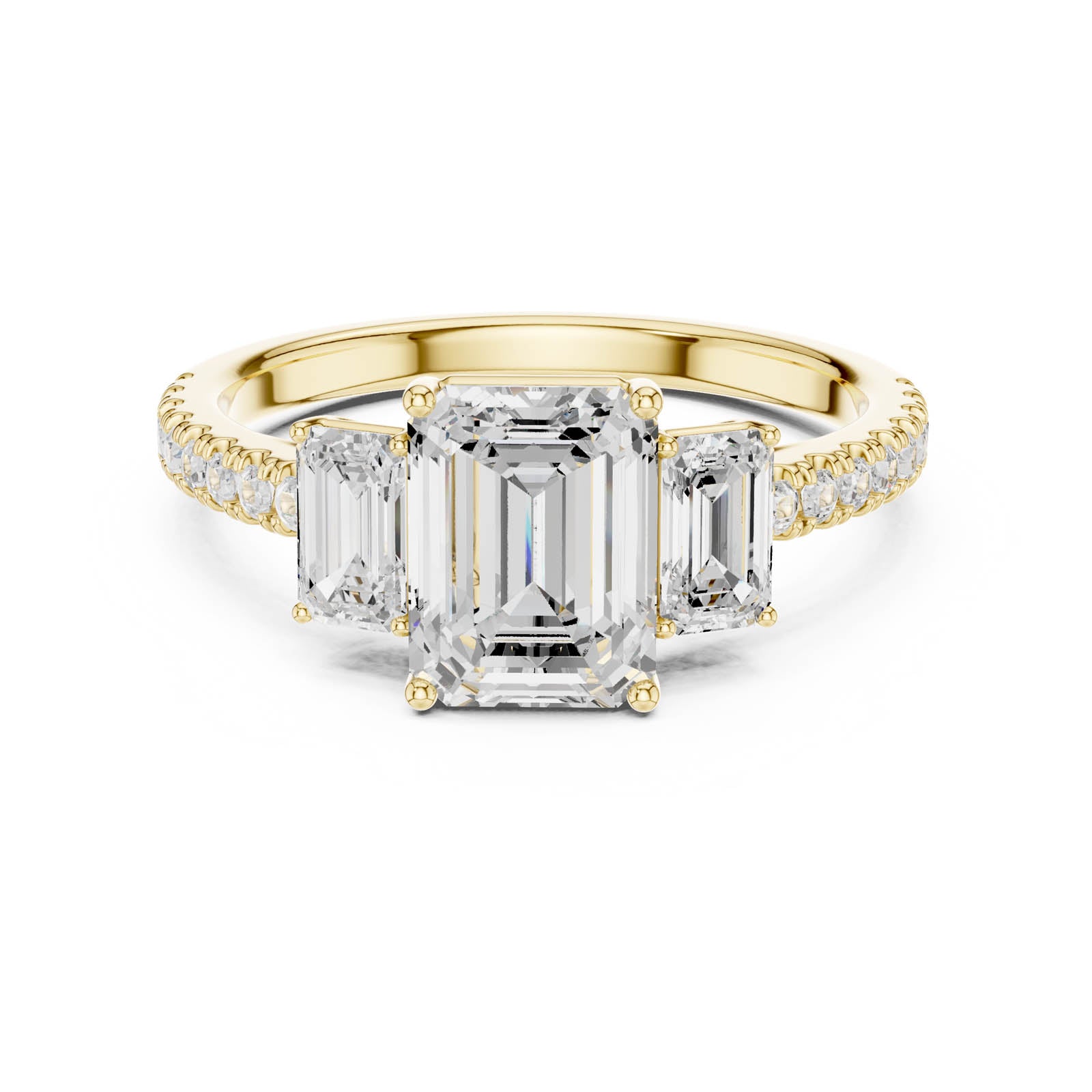 3.24 Ct. Emerald Cut Diamond Three-Stone Ring with Pavé Band (DDLR-790) 8
