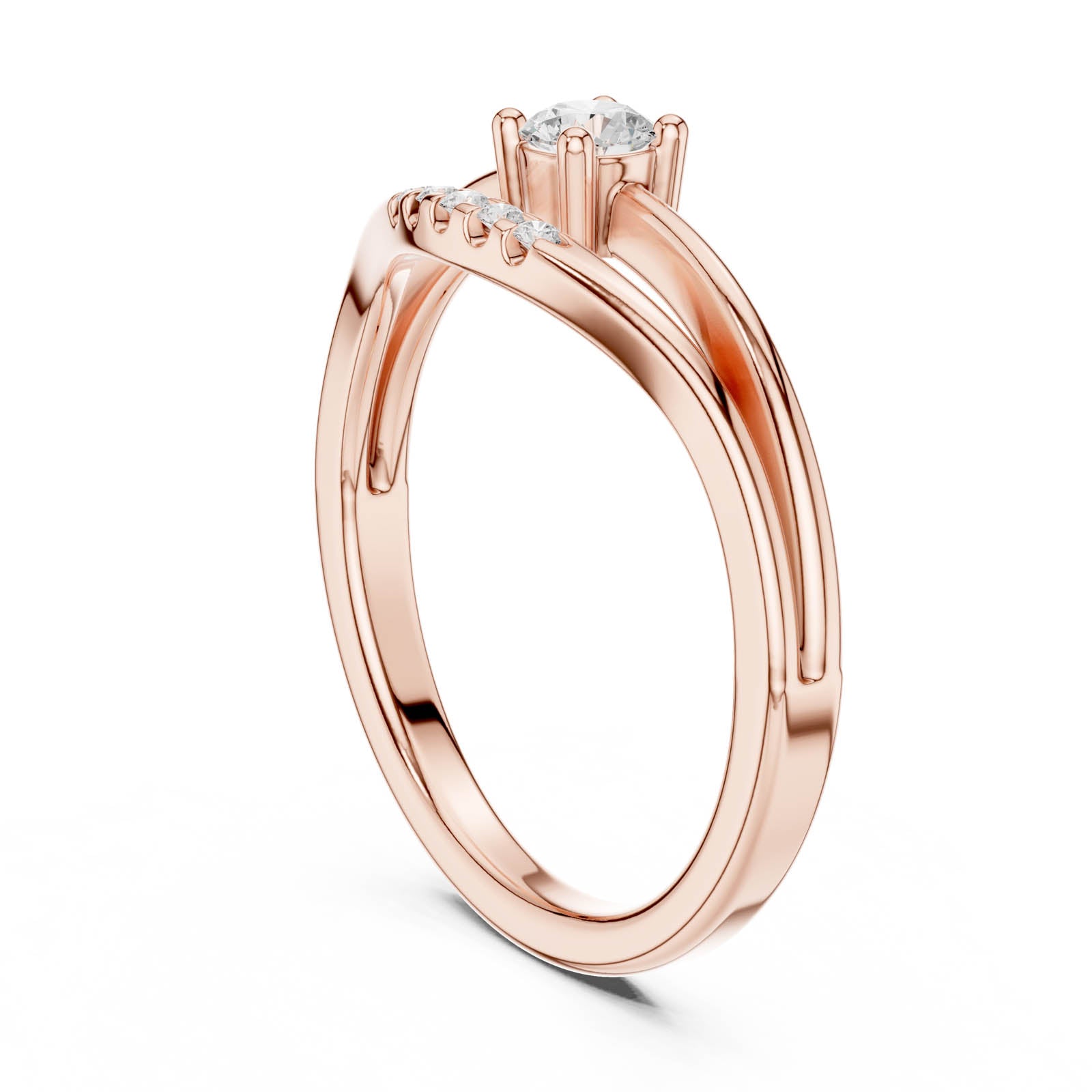 .18 Ct. Round Diamond Engagement Ring with Curved Accent Stackable Band (DDLR-830) 9