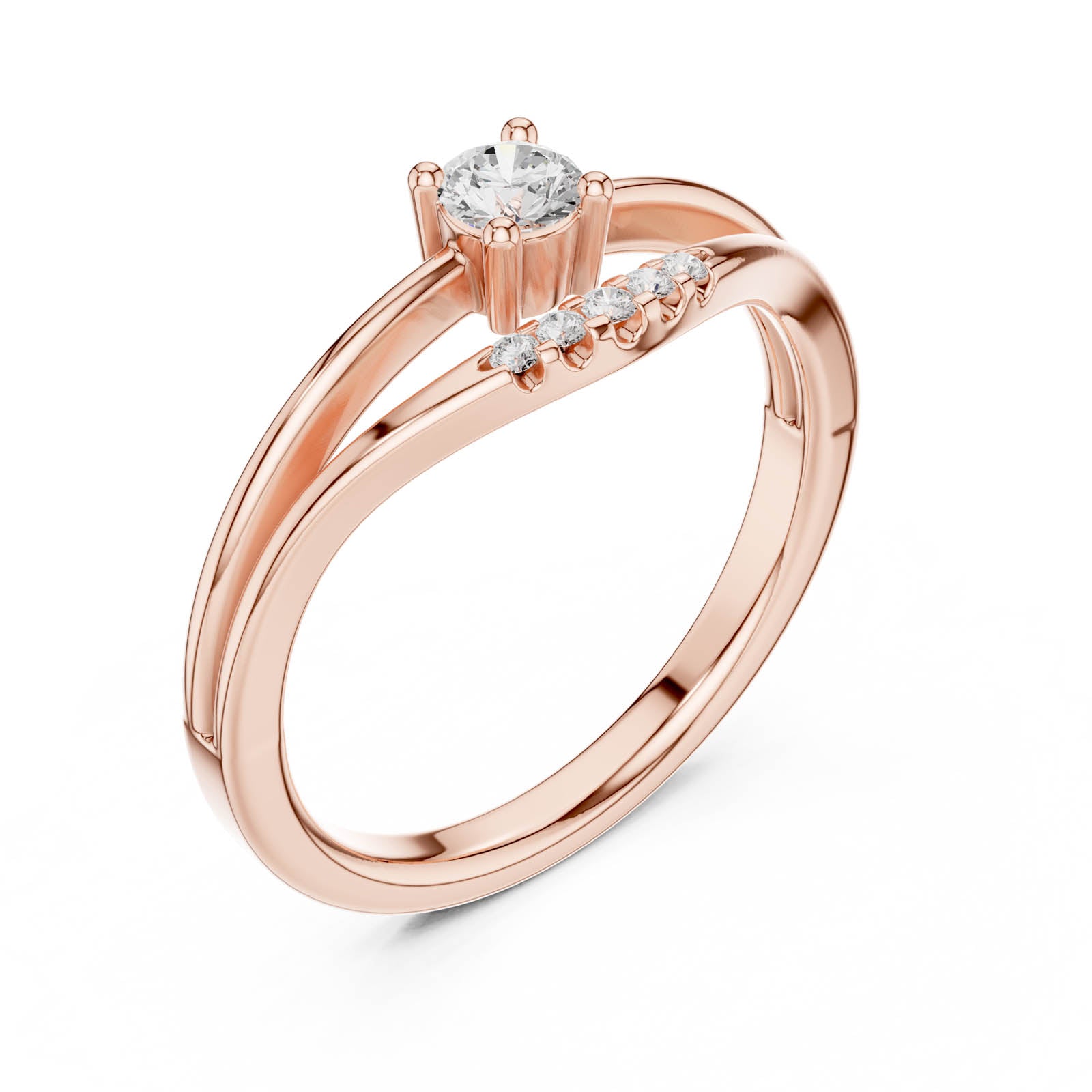 .18 Ct. Round Diamond Engagement Ring with Curved Accent Stackable Band (DDLR-830) 10
