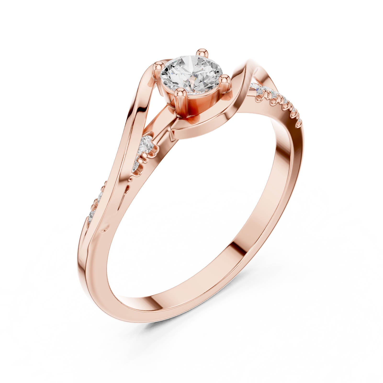 .37 Ct. Round Diamond Wave Ring with Pavé Accents (DDLR-836)