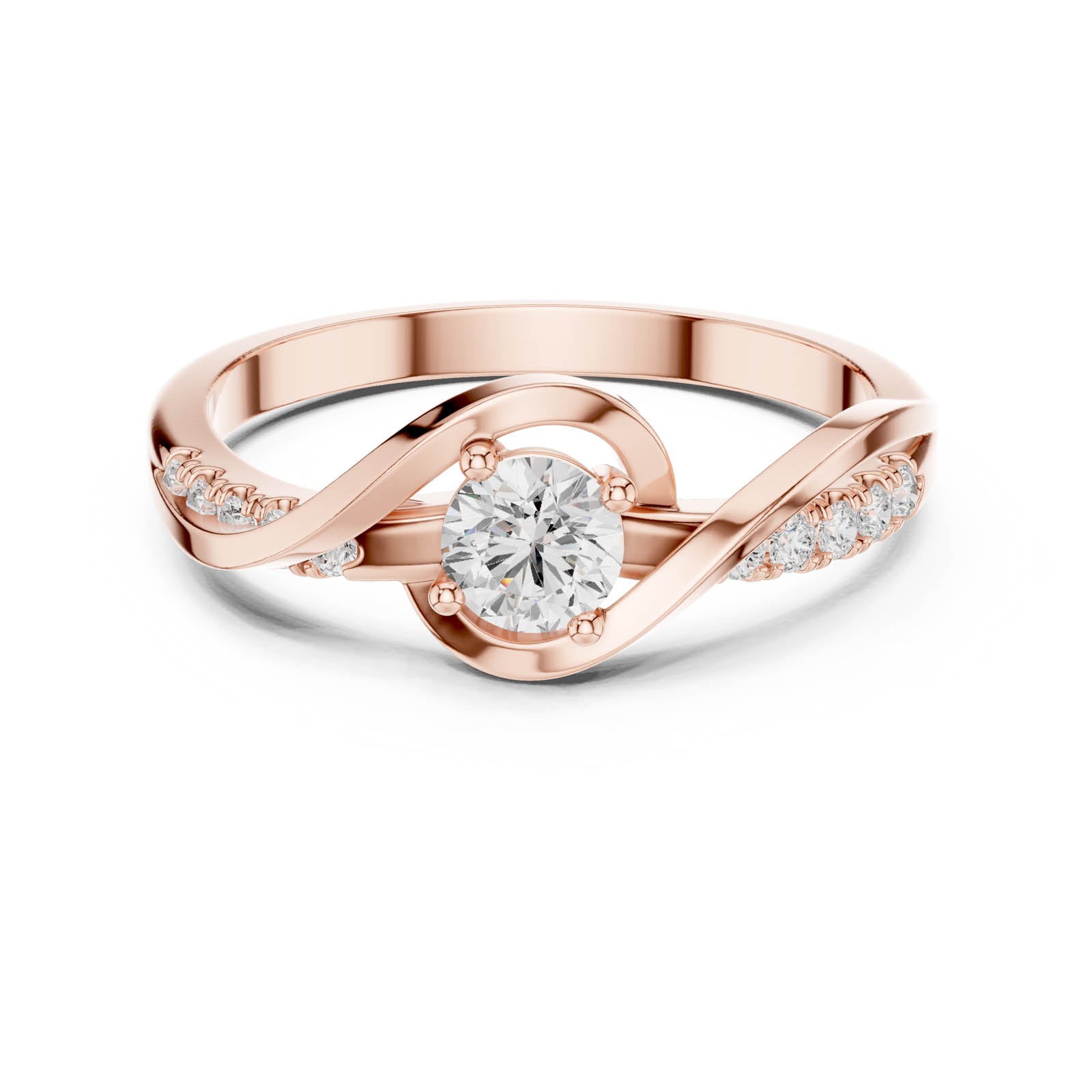 .37 Ct. Round Diamond Wave Ring with Pavé Accents (DDLR-836) 7