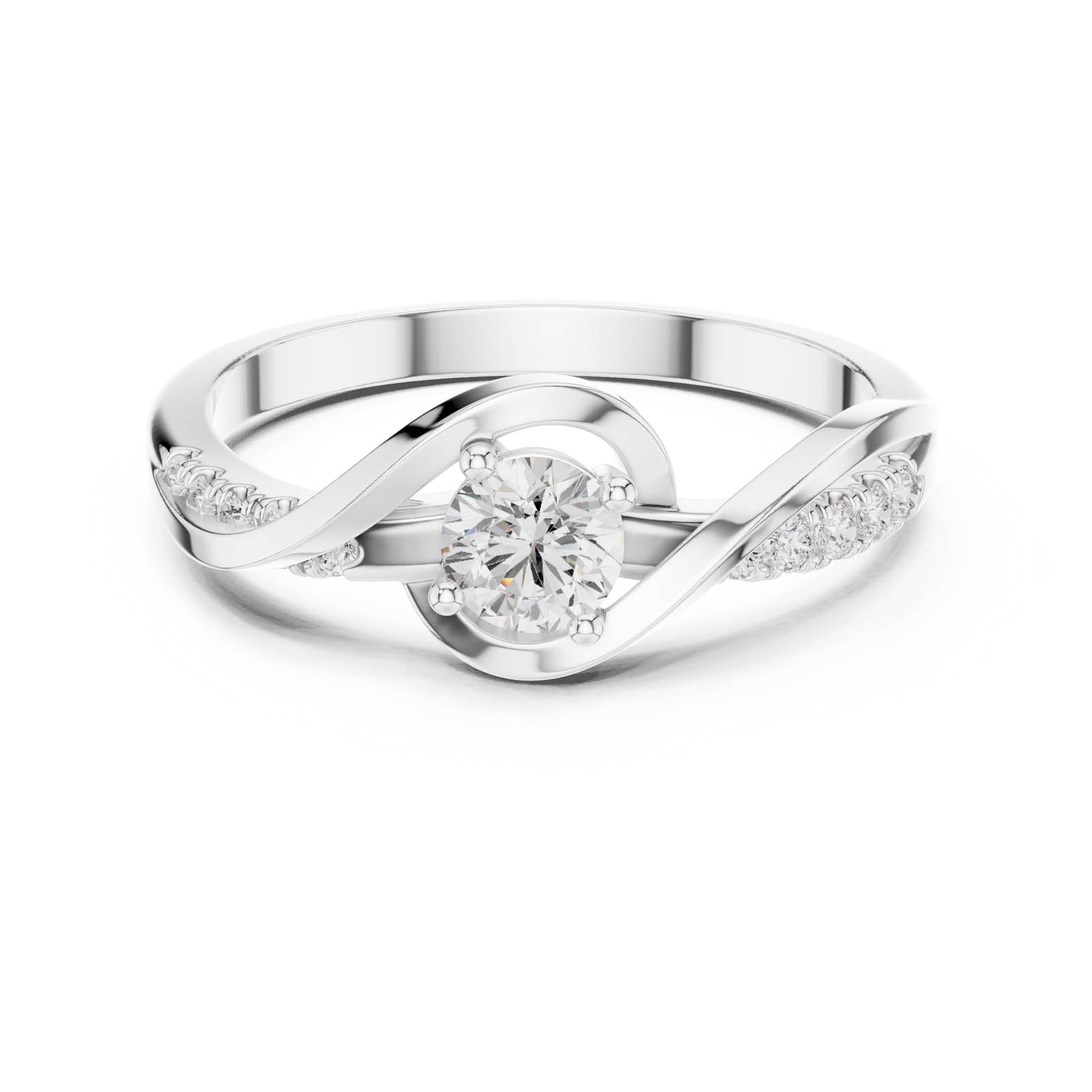 .37 Ct. Round Diamond Wave Ring with Pavé Accents (DDLR-836)