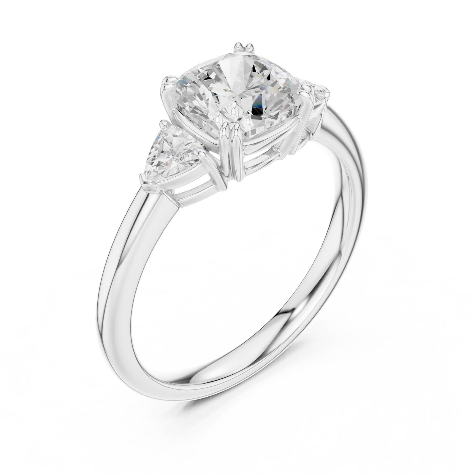 2.40 Ct. Cushion Square Diamond Three-Stone Ring with Trillion Side Stones (DDLR-850) 11