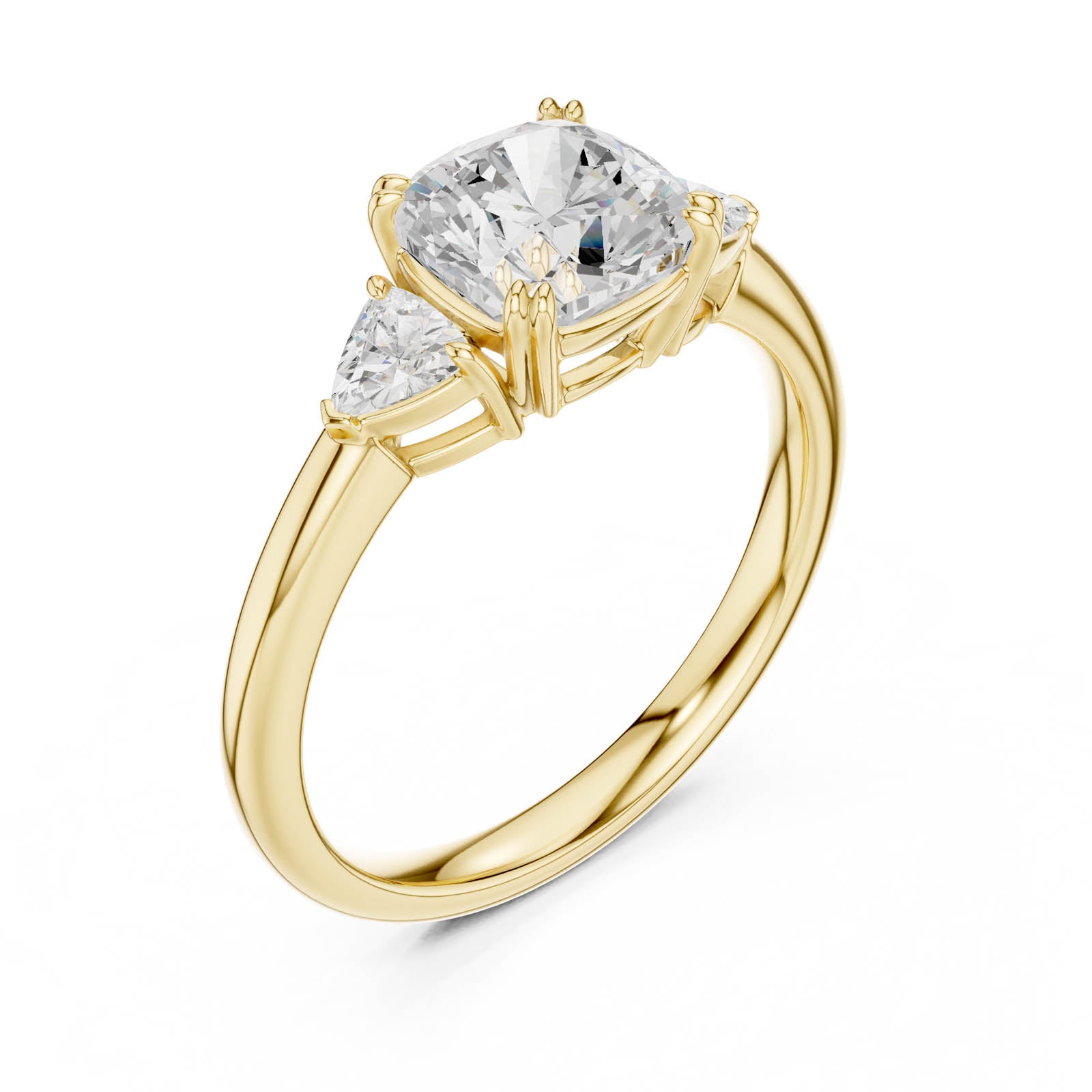 2.40 Ct. Cushion Square Diamond Three-Stone Ring with Trillion Side Stones (DDLR-850)