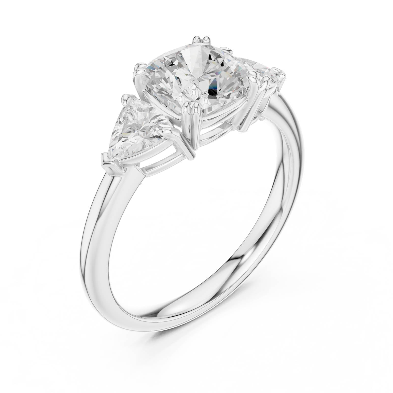 2.60 Ct. Cushion Square Diamond Three-Stone Ring with Trillion Side Stones (DDLR-853) 9