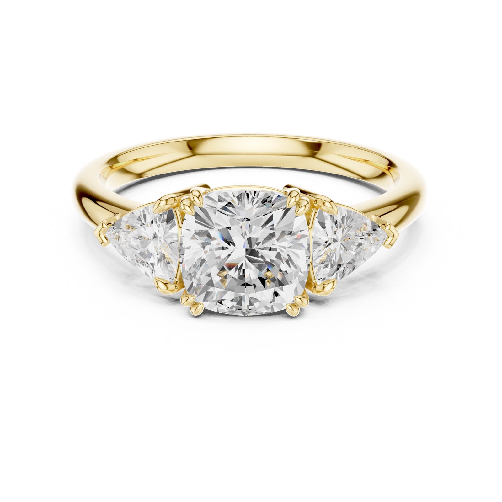 2.60 Ct. Cushion Square Diamond Three-Stone Ring with Trillion Side Stones (DDLR-853) 4