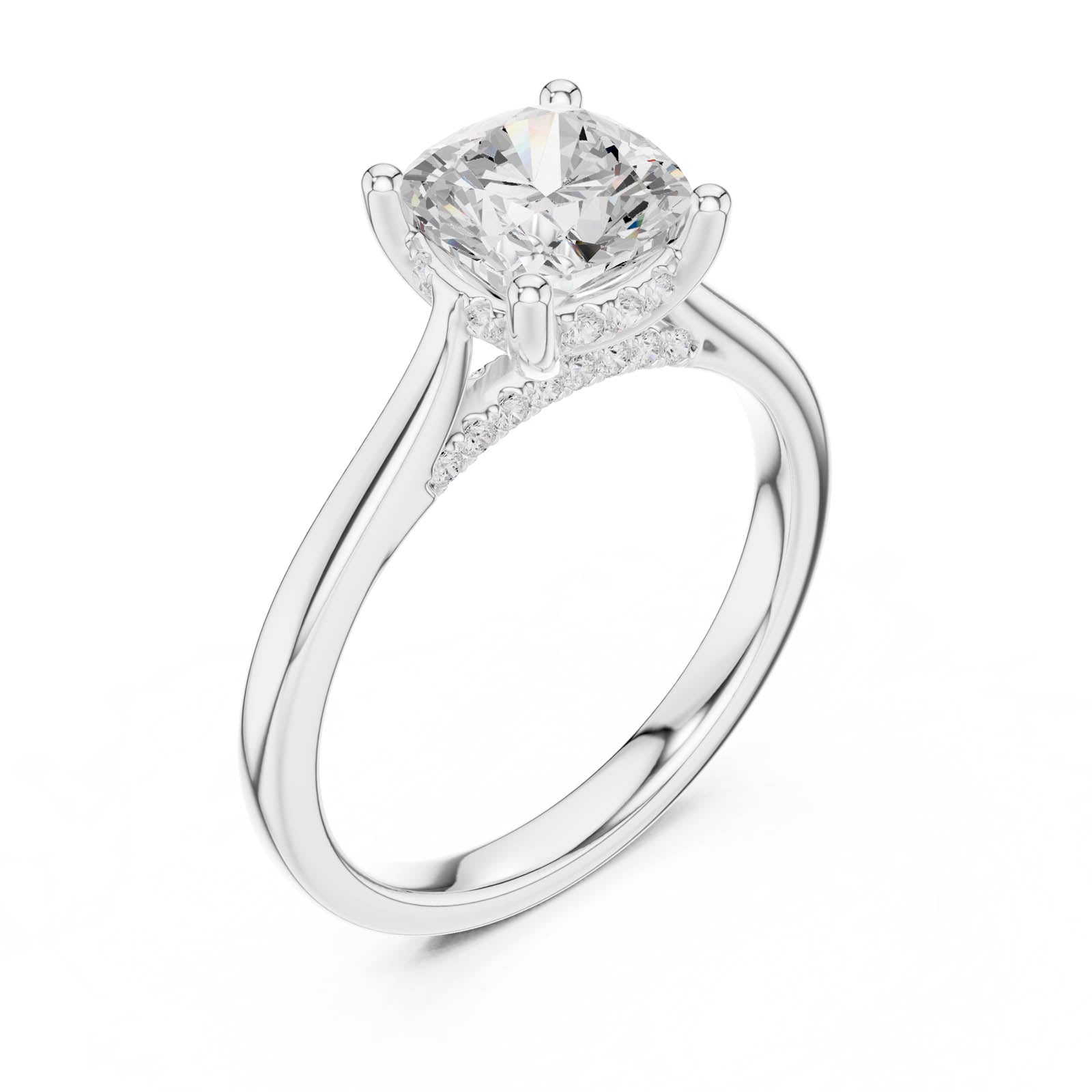 2.15 Ct. Cushion Diamond Solitaire Ring with Hidden Halo Setting (DDLR-854) 11