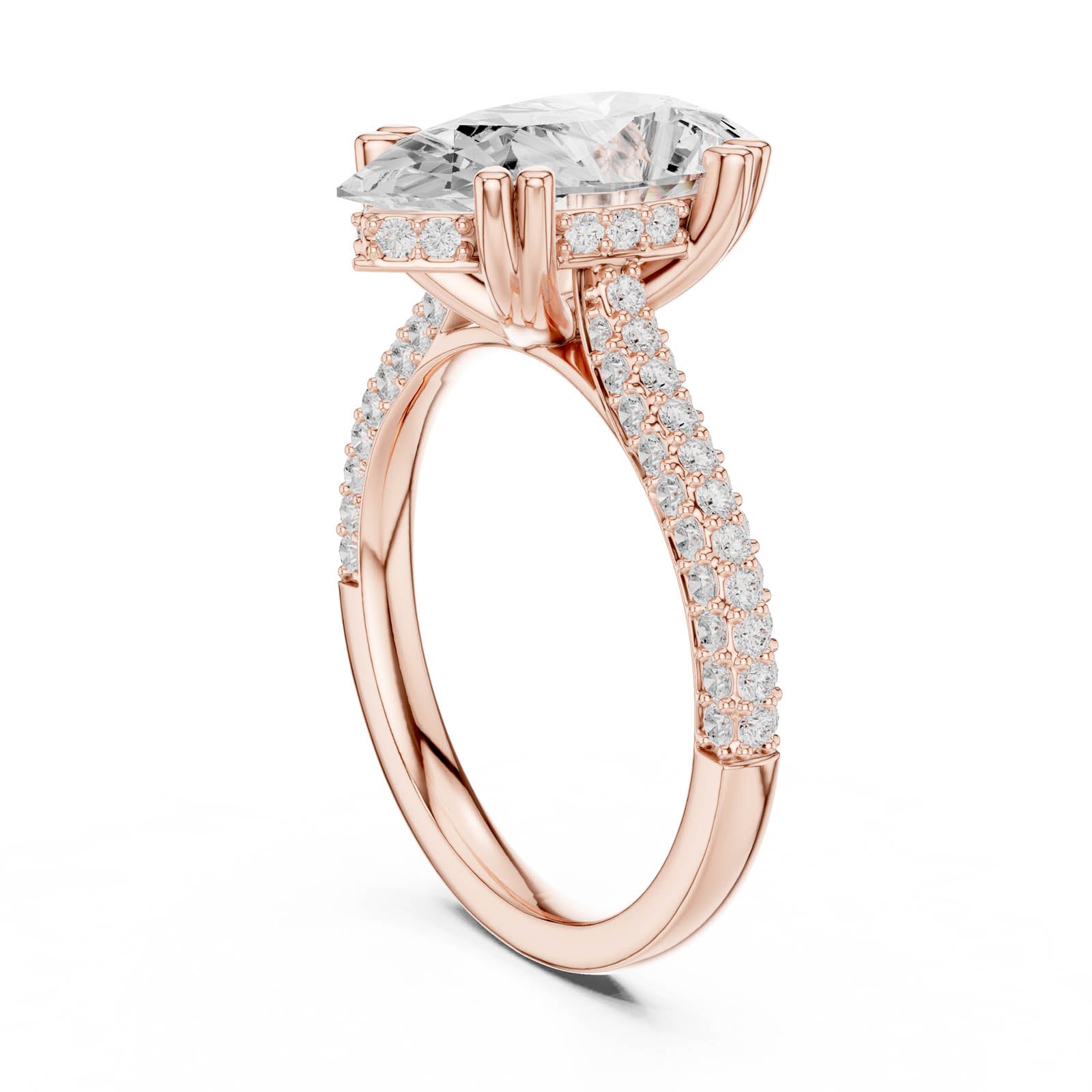 3.82 Ct. Pear Diamond Ring with Hidden Halo and Pavé Band (DDLR-957) 11