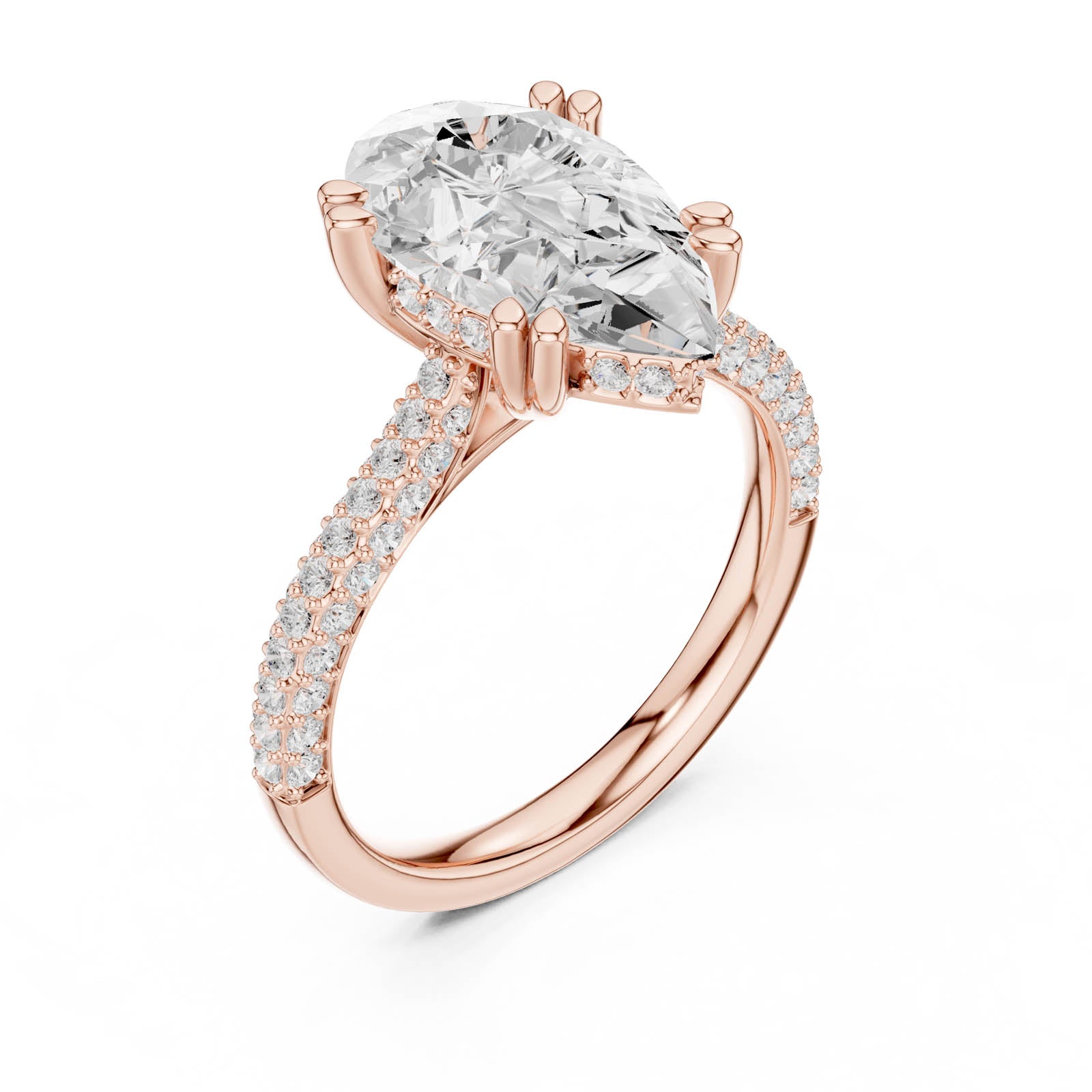 3.82 Ct. Pear Diamond Ring with Hidden Halo and Pavé Band (DDLR-957) 12
