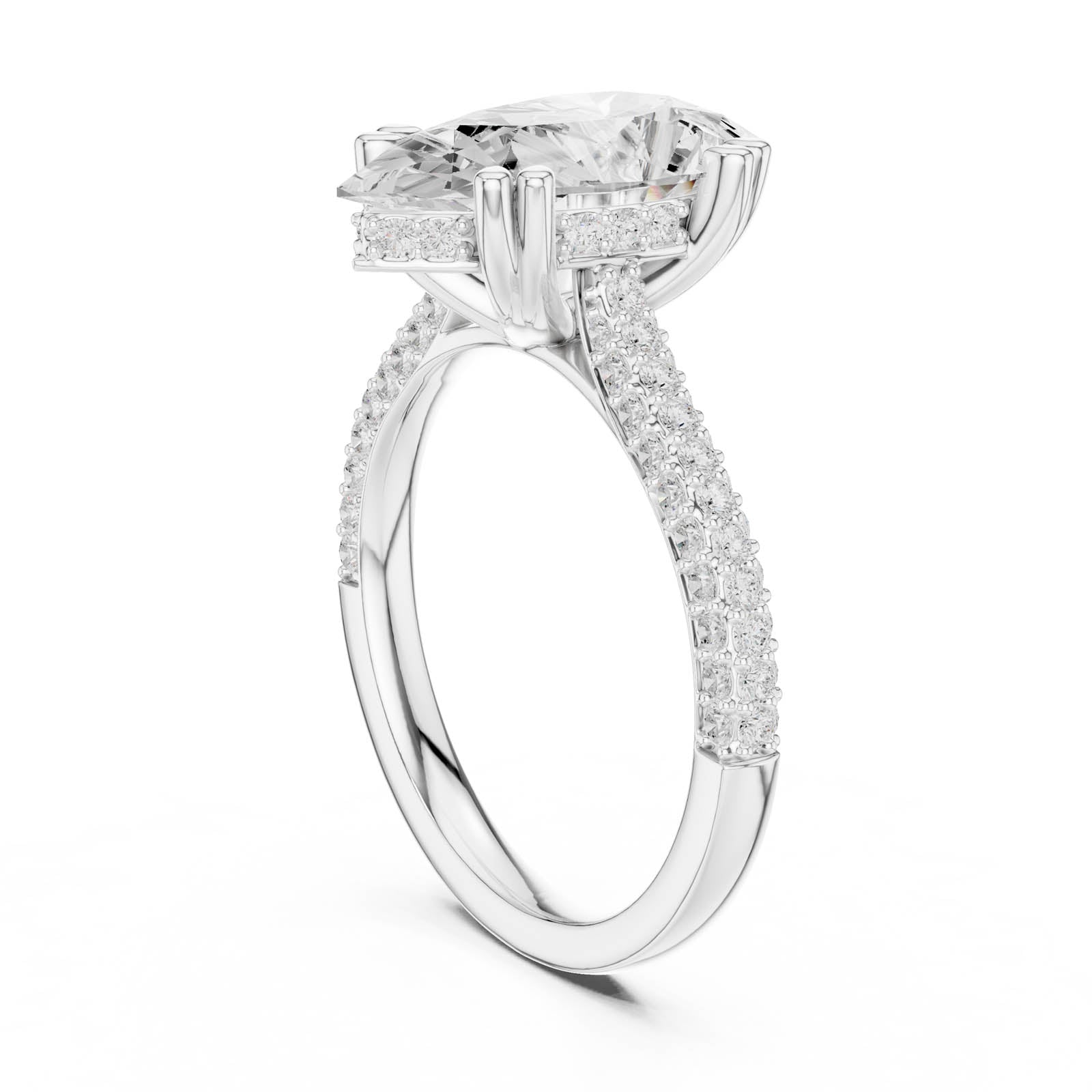 3.82 Ct. Pear Diamond Ring with Hidden Halo and Pavé Band (DDLR-957) 5