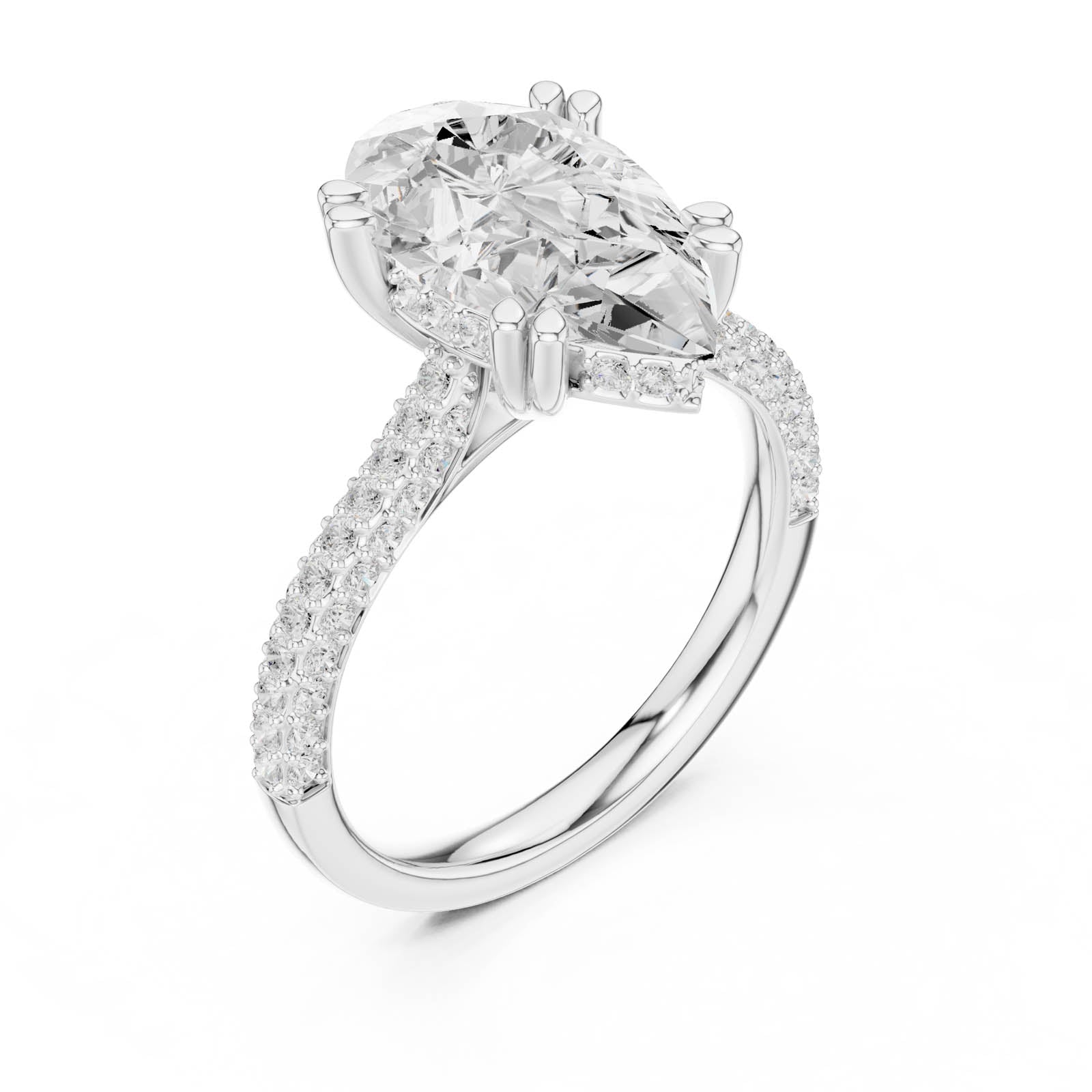 3.82 Ct. Pear Diamond Ring with Hidden Halo and Pavé Band (DDLR-957) 6