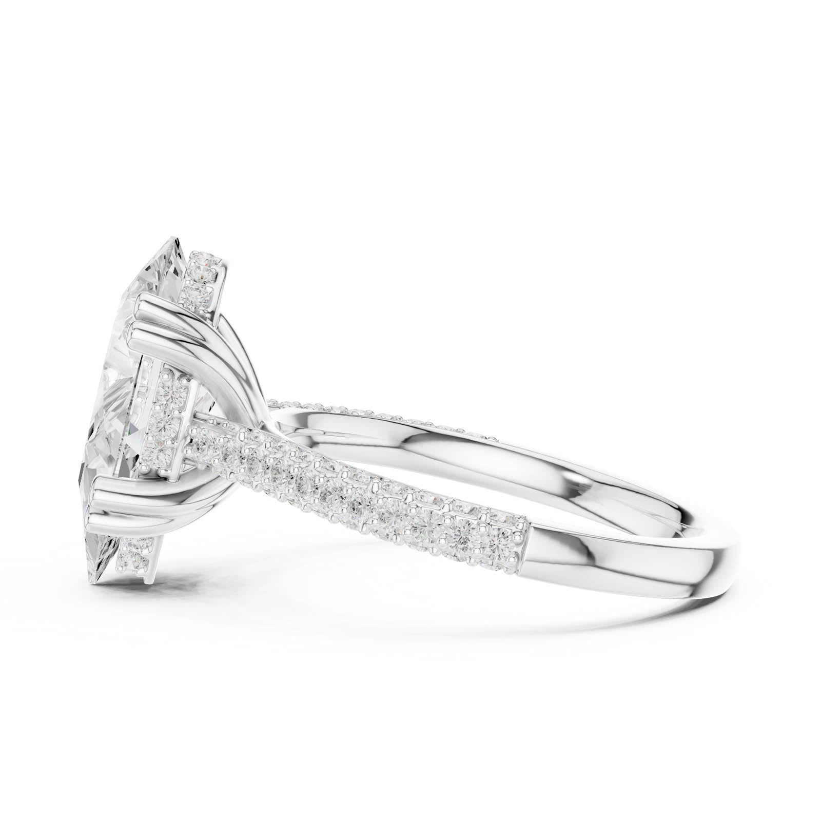 3.82 Ct. Pear Diamond Ring with Hidden Halo and Pavé Band (DDLR-957) 7