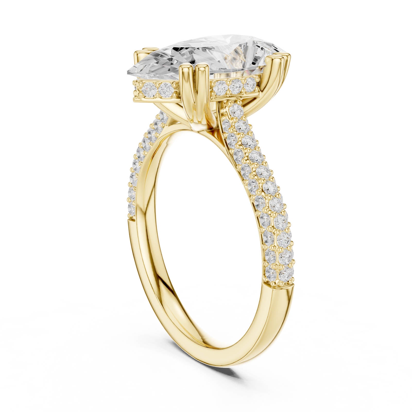 3.82 Ct. Pear Diamond Ring with Hidden Halo and Pavé Band (DDLR-957) 8