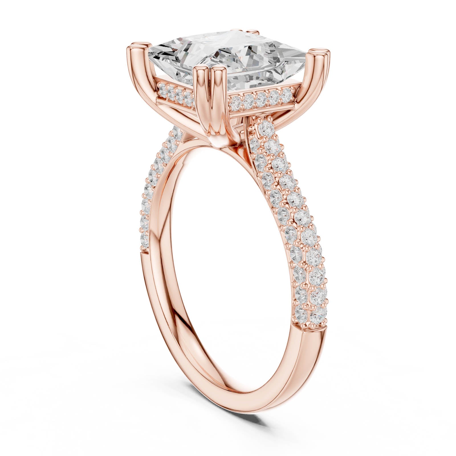 4.45 Ct. Princess Cut Diamond Ring with Hidden Halo and Pavé Band (DDLR-958) 12