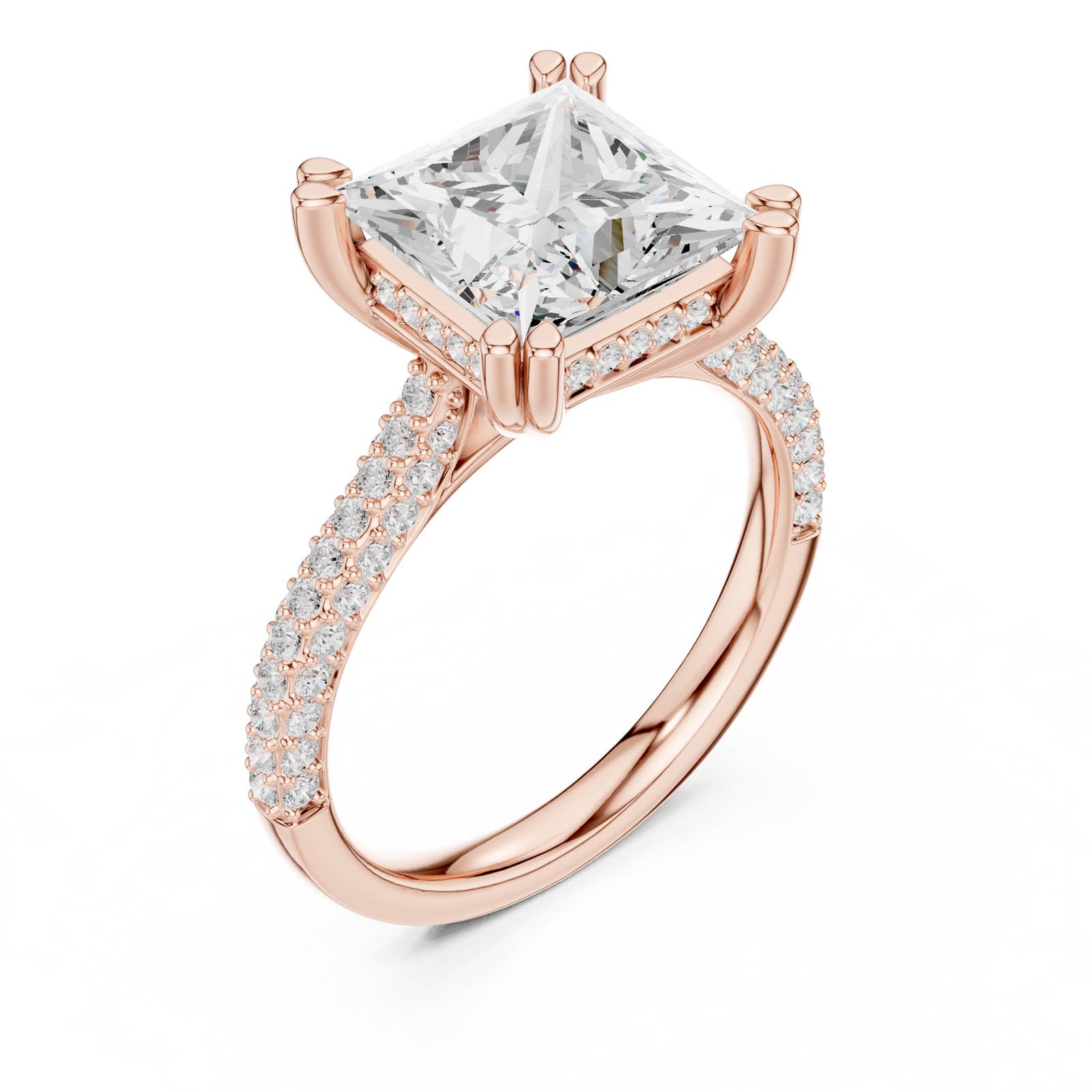 4.45 Ct. Princess Cut Diamond Ring with Hidden Halo and Pavé Band (DDLR-958) 8