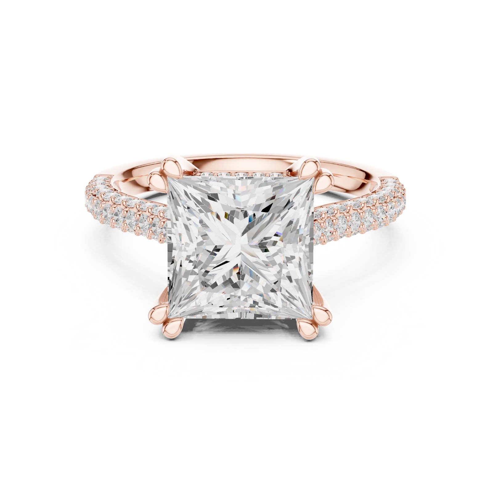 4.45 Ct. Princess Cut Diamond Ring with Hidden Halo and Pavé Band (DDLR-958) 4