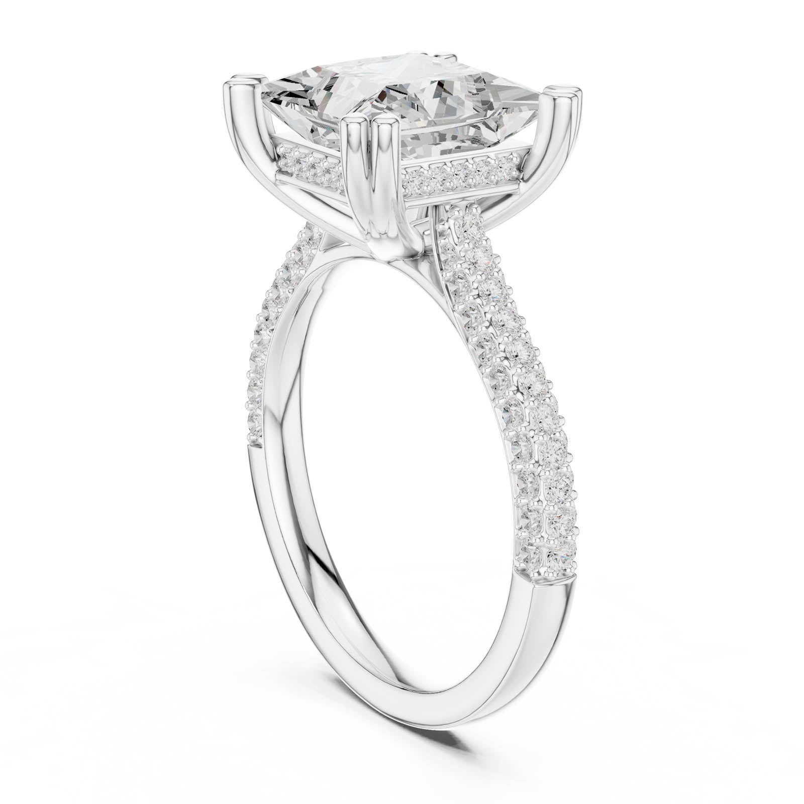 4.45 Ct. Princess Cut Diamond Ring with Hidden Halo and Pavé Band (DDLR-958) 9