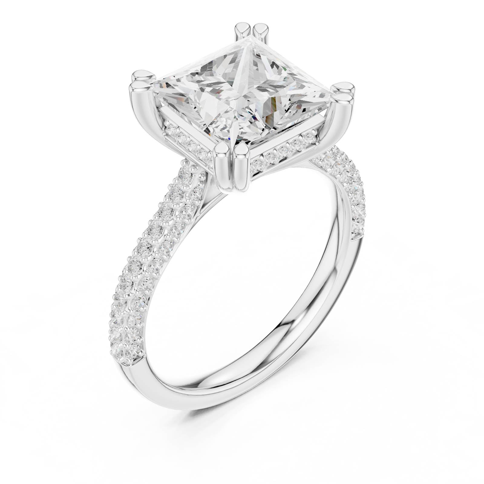 4.45 Ct. Princess Cut Diamond Ring with Hidden Halo and Pavé Band (DDLR-958) 5