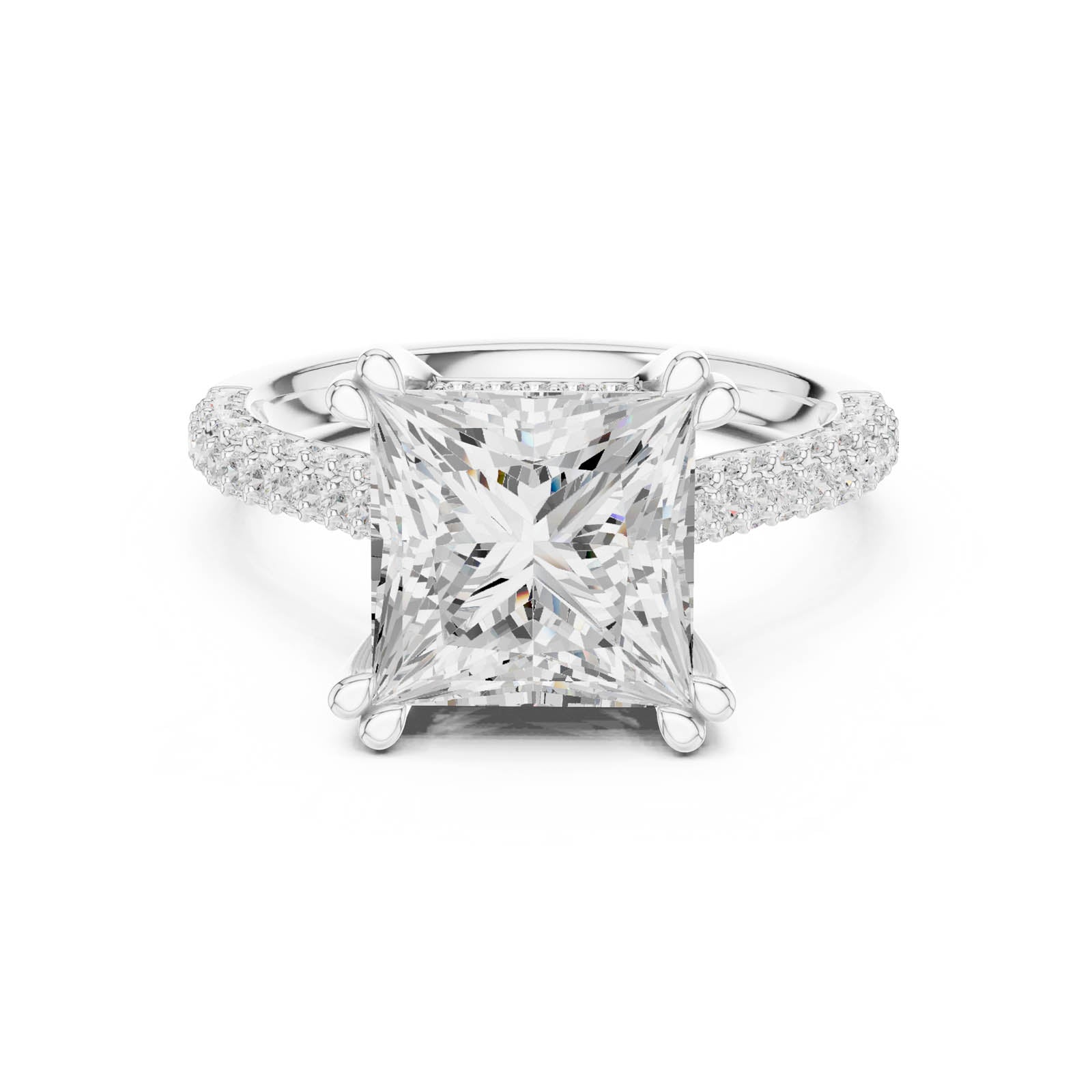 4.45 Ct. Princess Cut Diamond Ring with Hidden Halo and Pavé Band (DDLR-958) 1