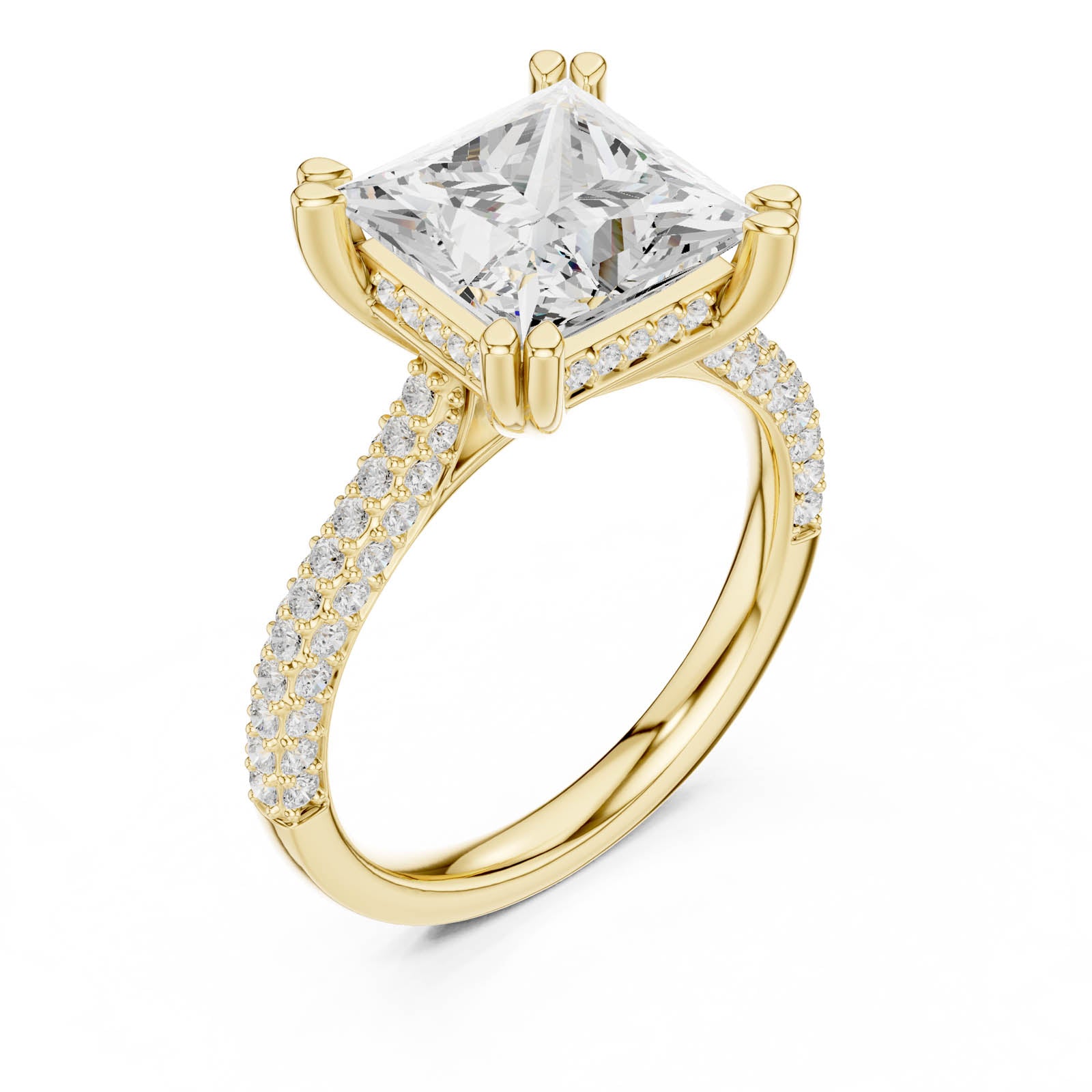 4.45 Ct. Princess Cut Diamond Ring with Hidden Halo and Pavé Band (DDLR-958) 2