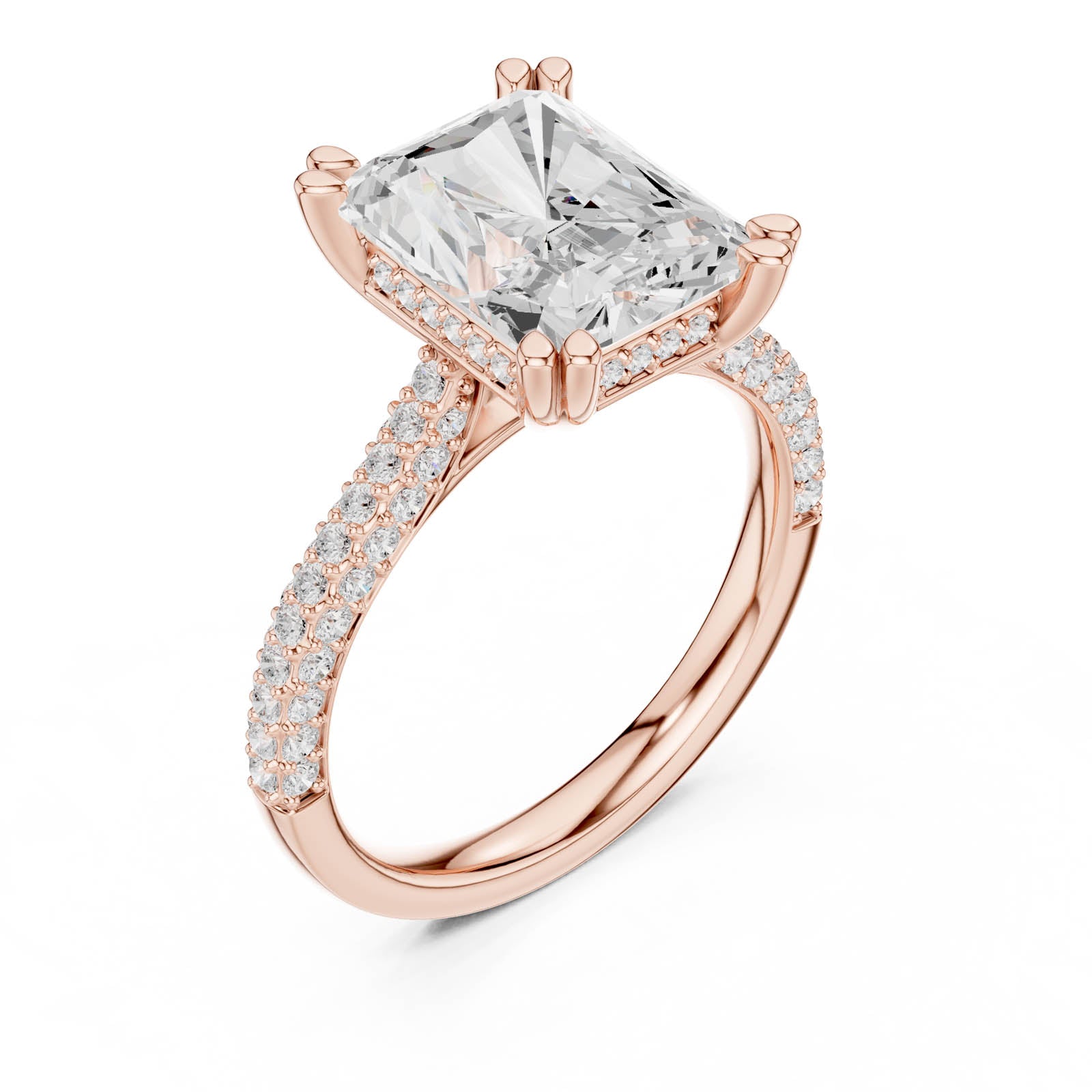 5.26 Ct. Radiant Cut Diamond Ring with Hidden Halo and Pavé Band (DDLR-959) 12
