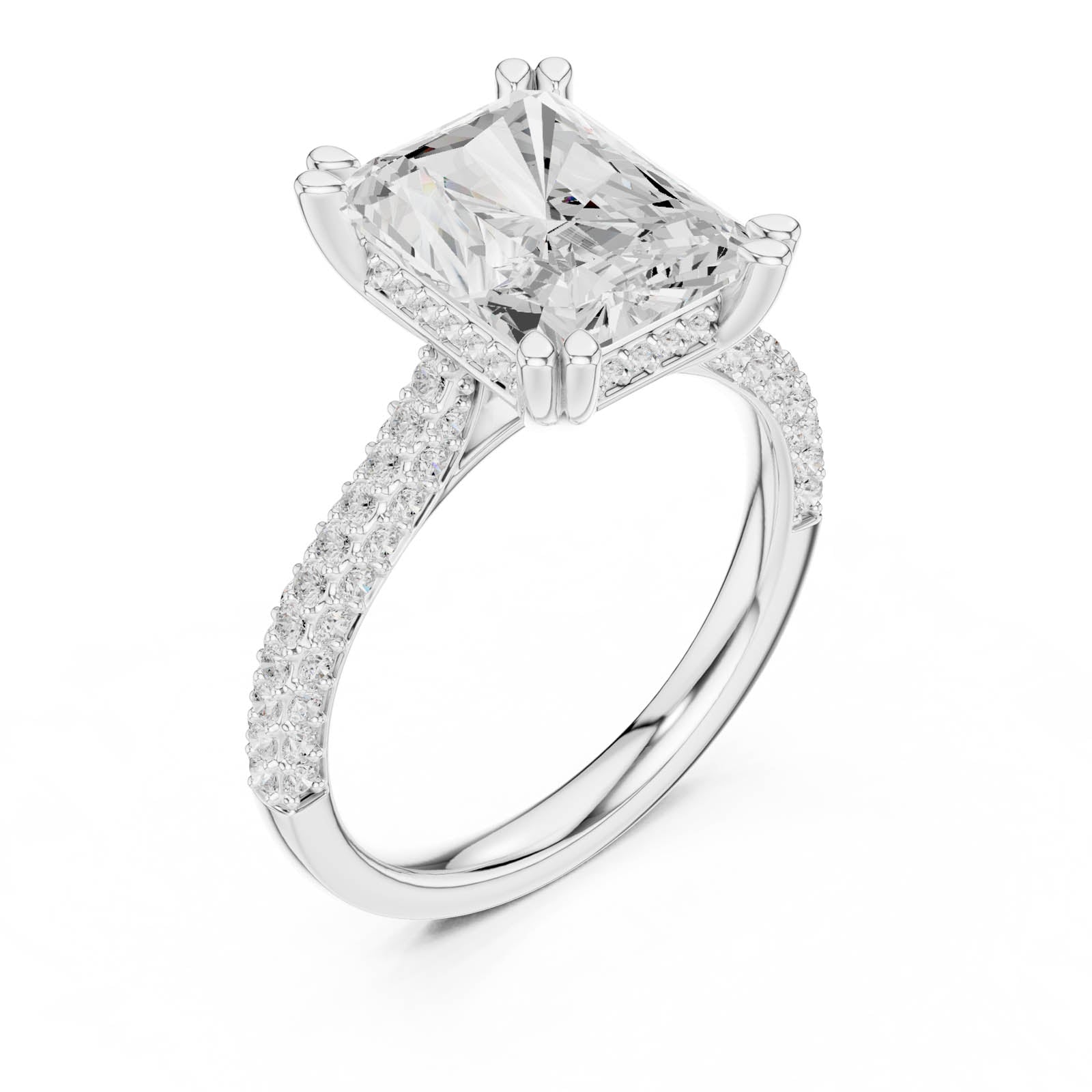 5.26 Ct. Radiant Cut Diamond Ring with Hidden Halo and Pavé Band (DDLR-959) 6