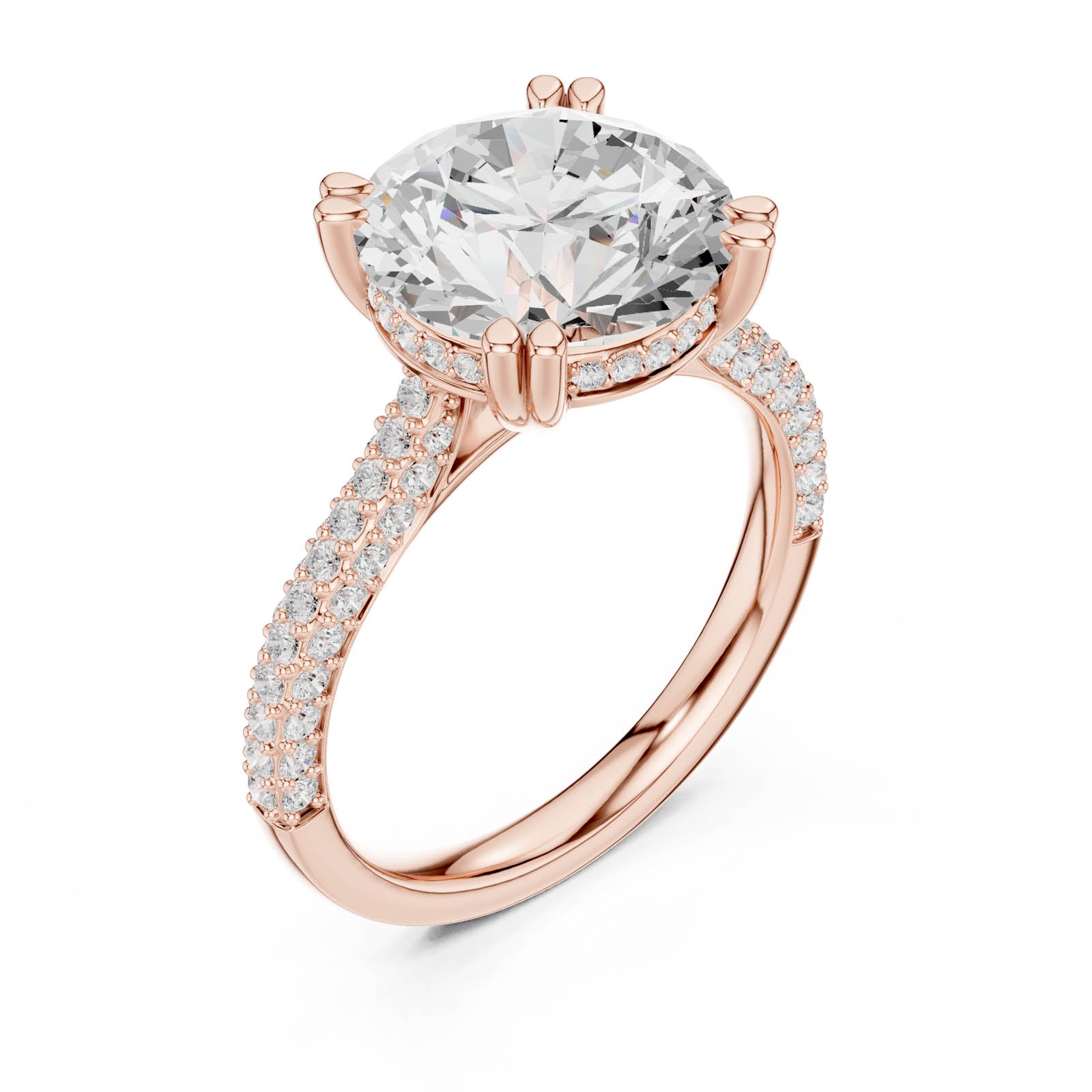 4.58 Ct. Round Diamond Ring with Hidden Halo and Pavé Band (DDLR-960) 9