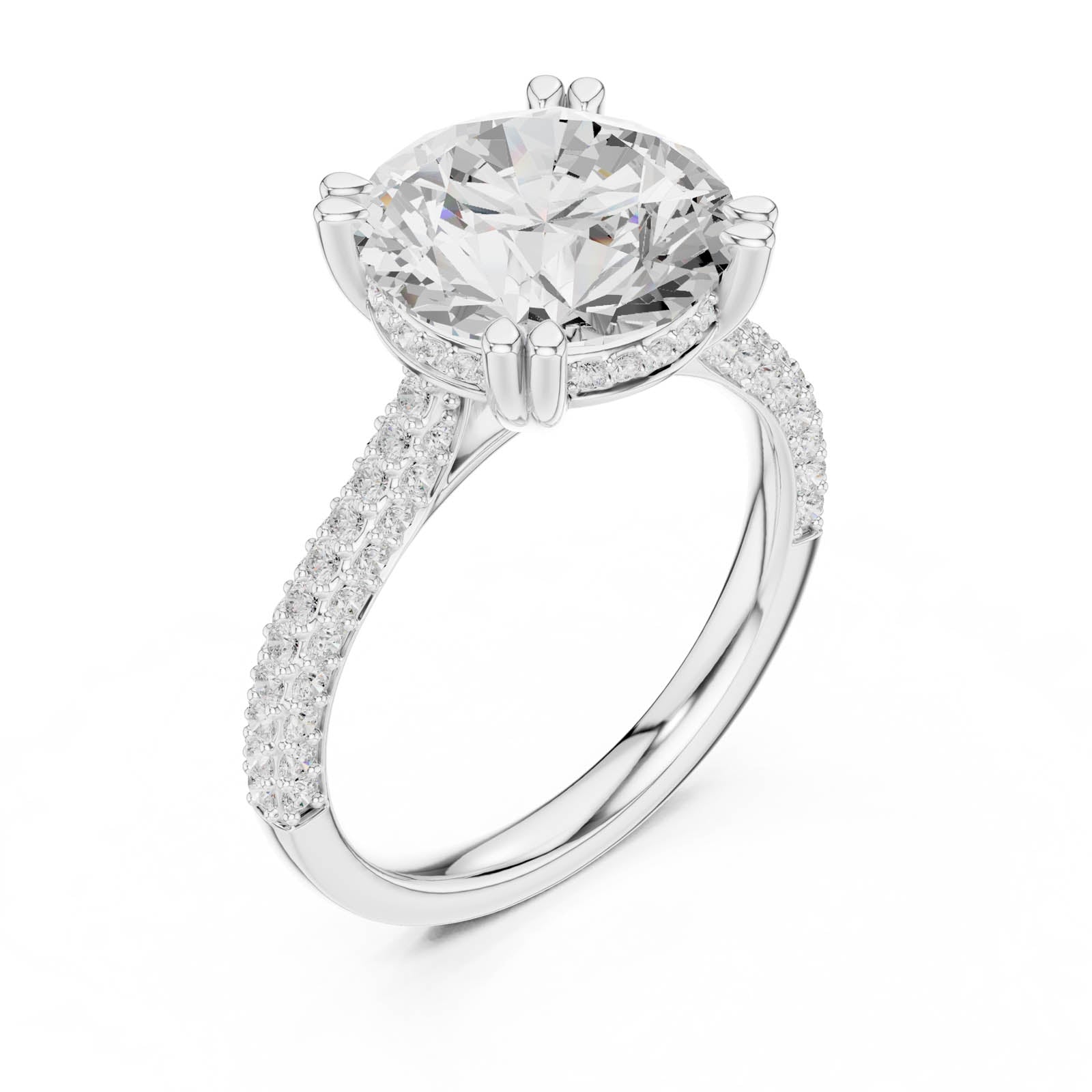 4.58 Ct. Round Diamond Ring with Hidden Halo and Pavé Band (DDLR-960) 12