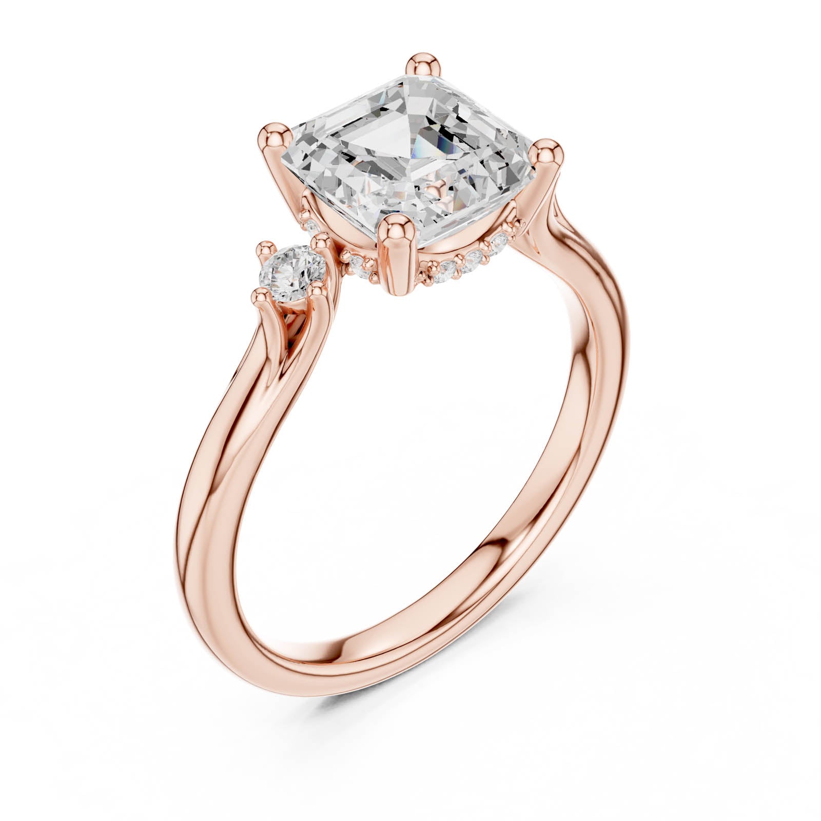 2.35 Ct. Asscher Cut Diamond Ring with Hidden Halo and Round Diamond Accents (DDLR-969) 12