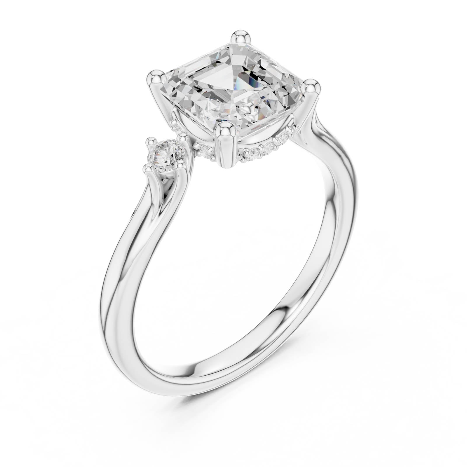 2.35 Ct. Asscher Cut Diamond Ring with Hidden Halo and Round Diamond Accents (DDLR-969) 6