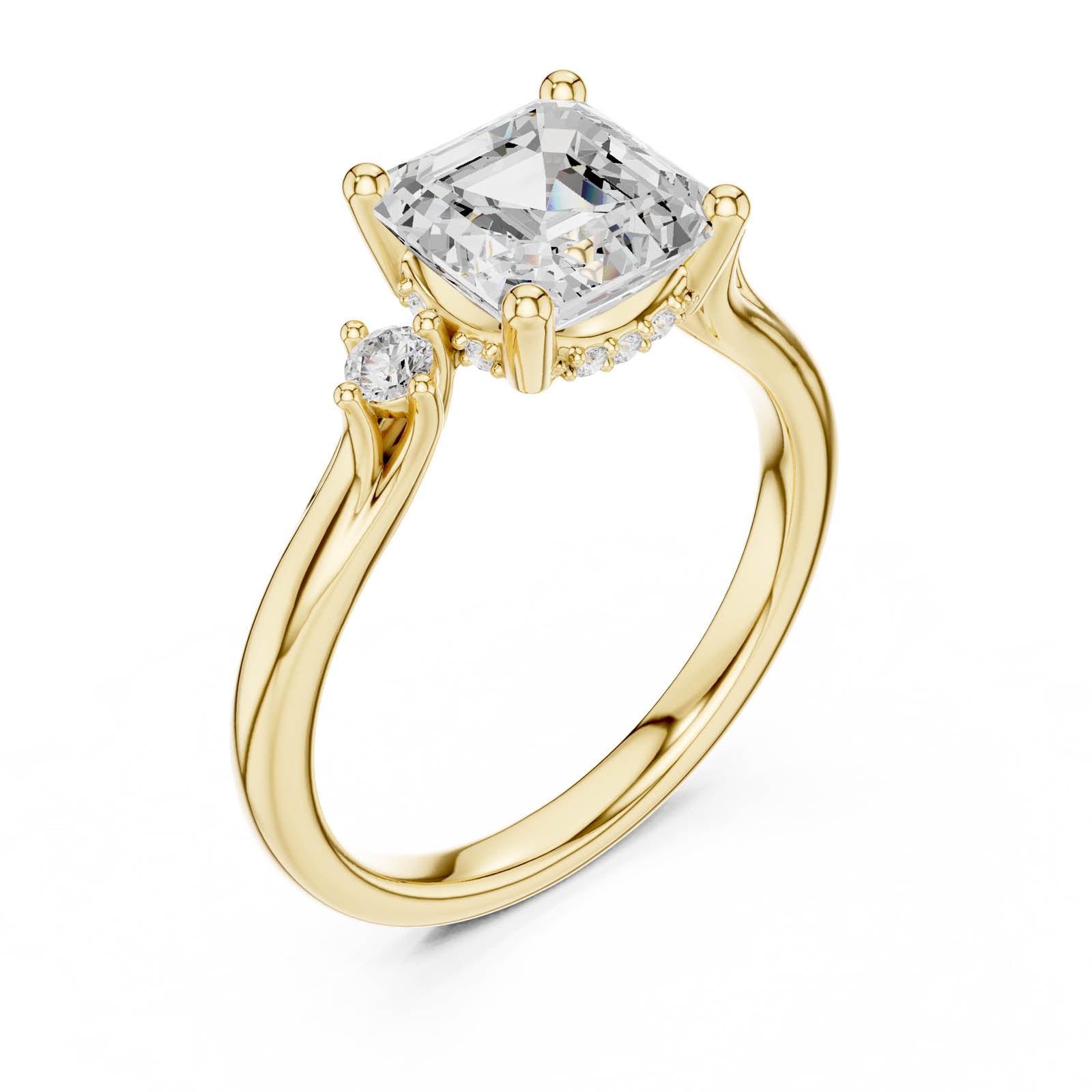 2.35 Ct. Asscher Cut Diamond Ring with Hidden Halo and Round Diamond Accents (DDLR-969) 2