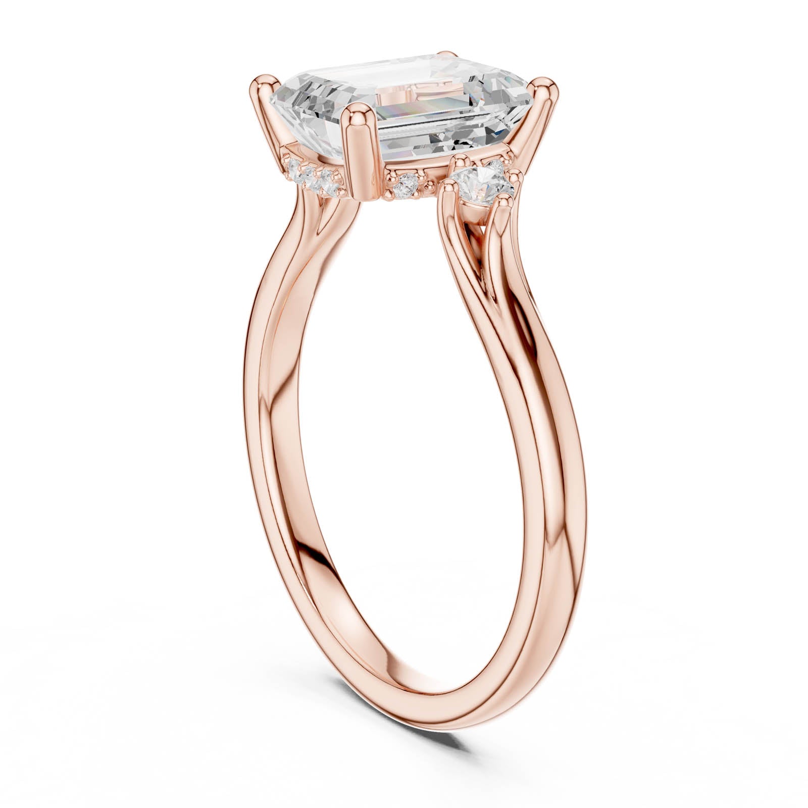 2.23 Ct. Emerald Cut Diamond Three-Stone Ring with Round Side Accents (DDLR-971) 8