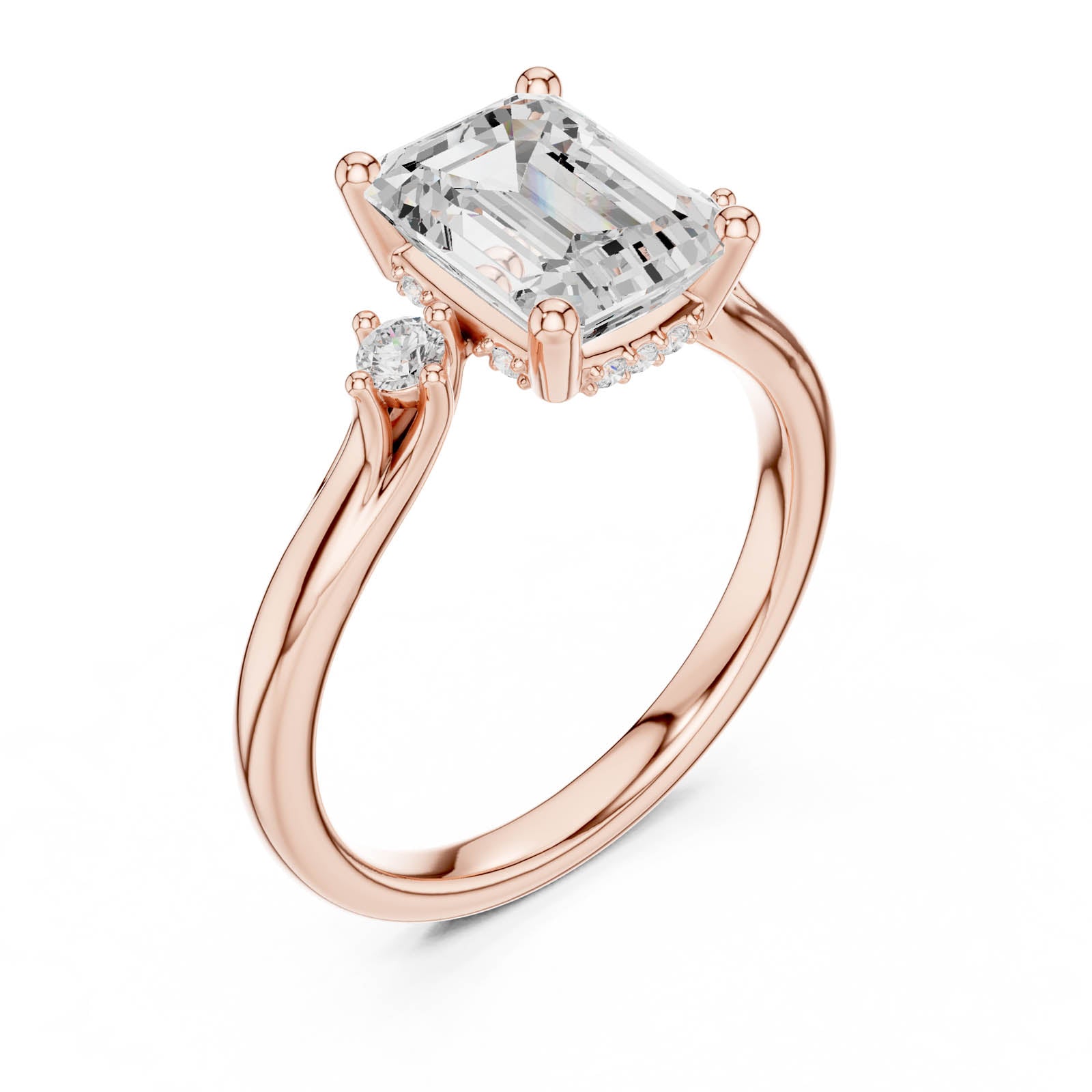 2.23 Ct. Emerald Cut Diamond Three-Stone Ring with Round Side Accents (DDLR-971) 9