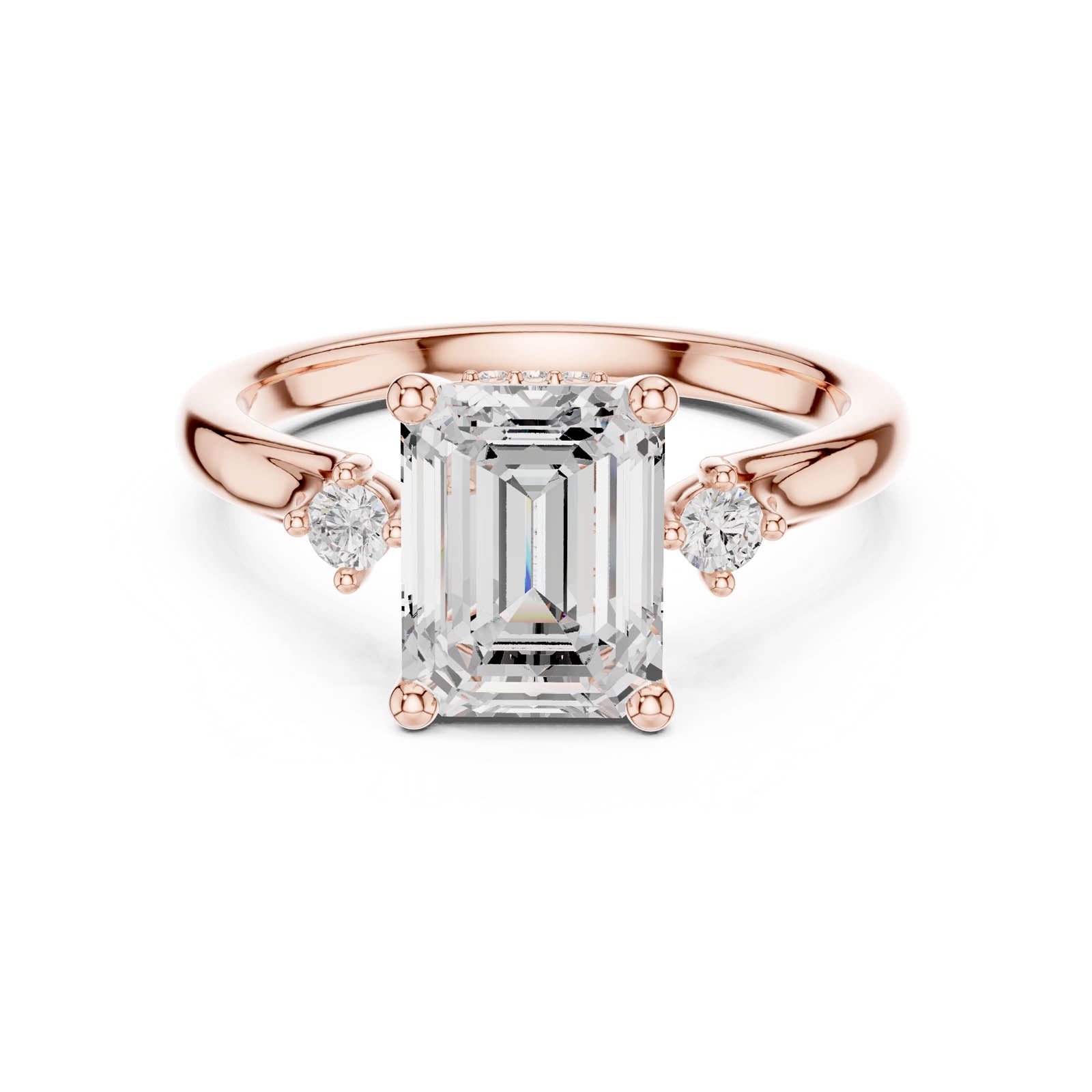 2.23 Ct. Emerald Cut Diamond Three-Stone Ring with Round Side Accents (DDLR-971) 10