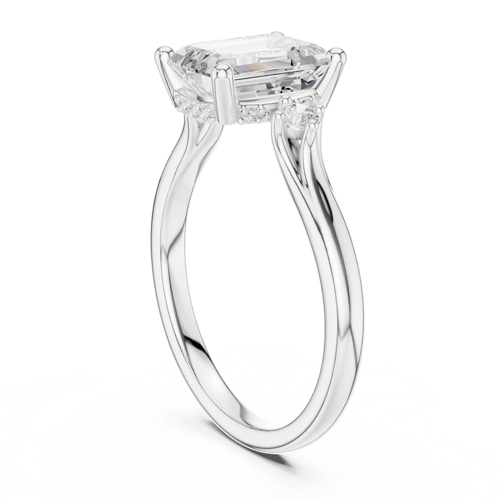2.23 Ct. Emerald Cut Diamond Three-Stone Ring with Round Side Accents (DDLR-971) 11