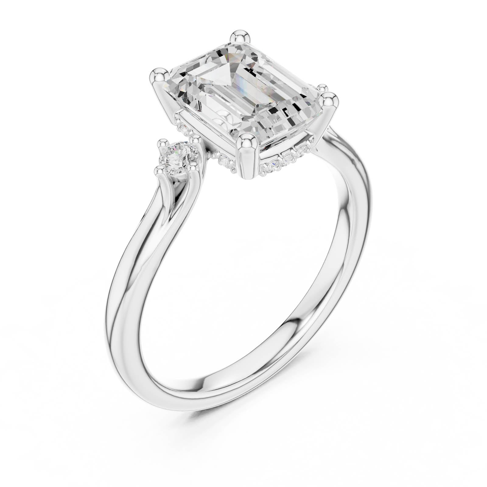 2.23 Ct. Emerald Cut Diamond Three-Stone Ring with Round Side Accents (DDLR-971) 12