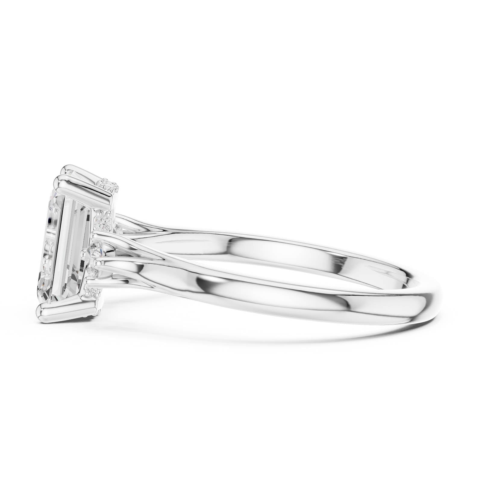 2.23 Ct. Emerald Cut Diamond Three-Stone Ring with Round Side Accents (DDLR-971) 4