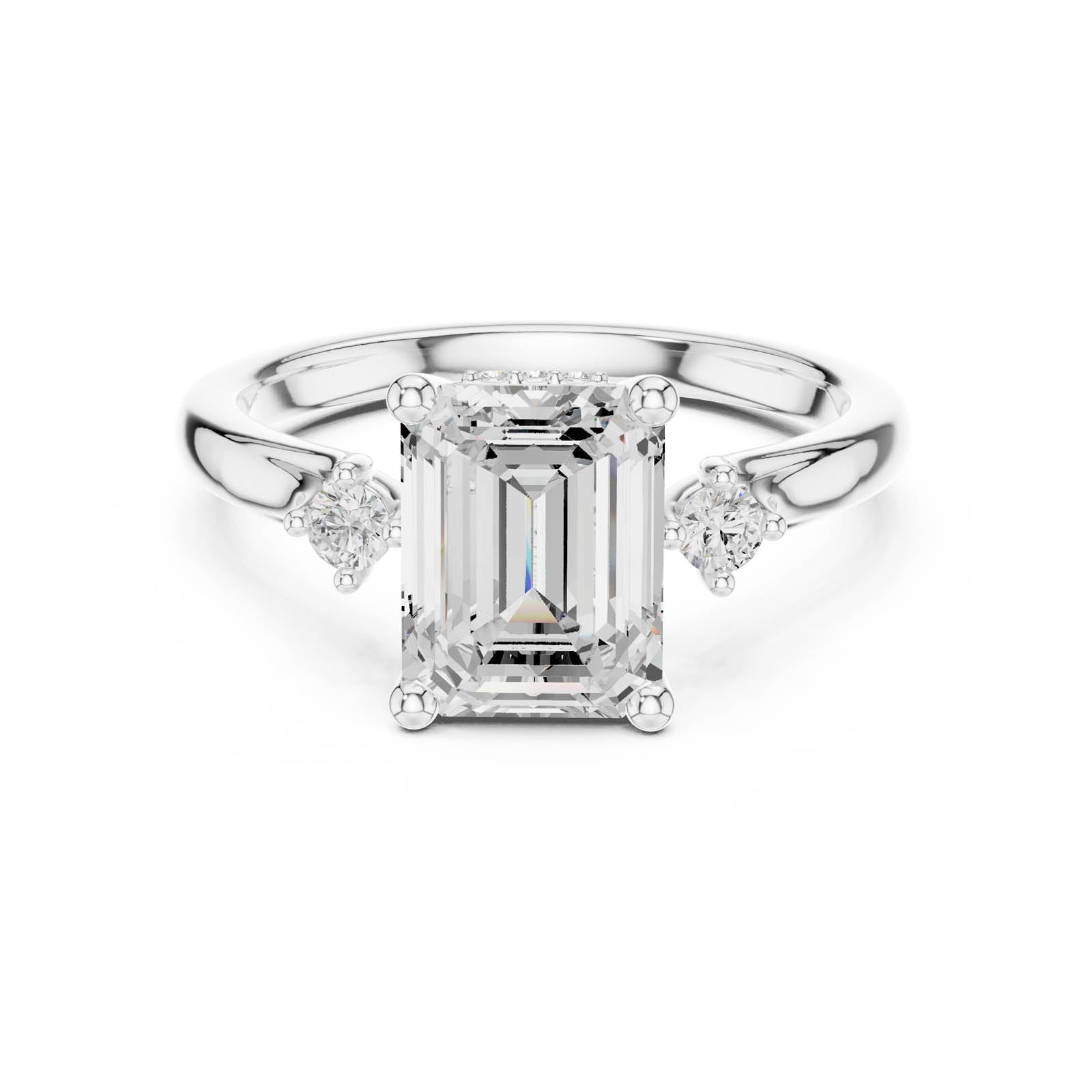 2.23 Ct. Emerald Cut Diamond Three-Stone Ring with Round Side Accents (DDLR-971) 1