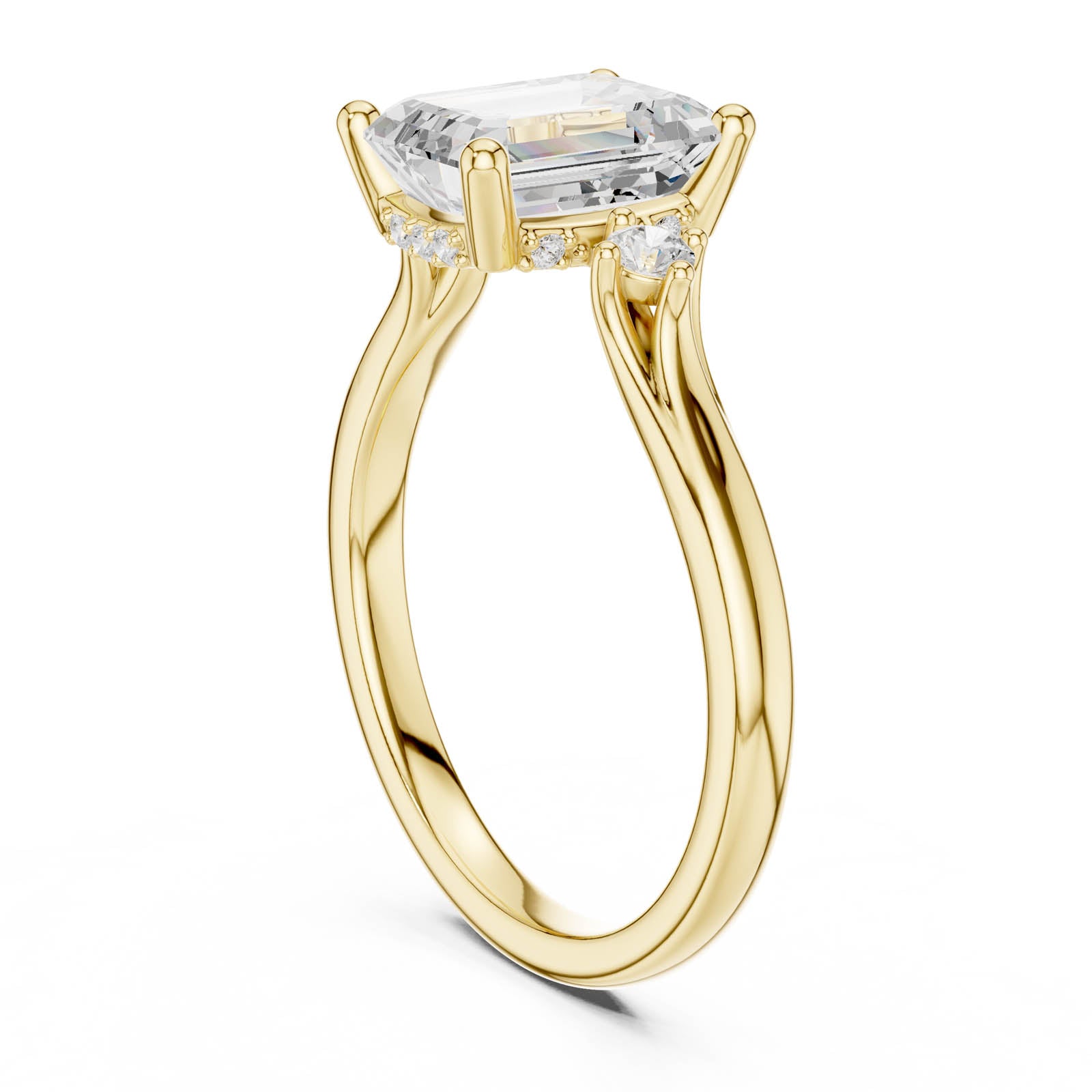 2.23 Ct. Emerald Cut Diamond Three-Stone Ring with Round Side Accents (DDLR-971) 5