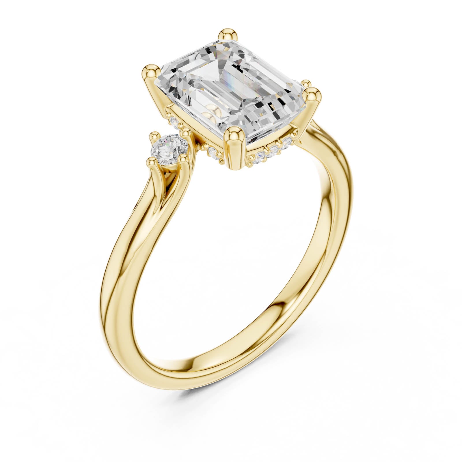 2.23 Ct. Emerald Cut Diamond Three-Stone Ring with Round Side Accents (DDLR-971) 2