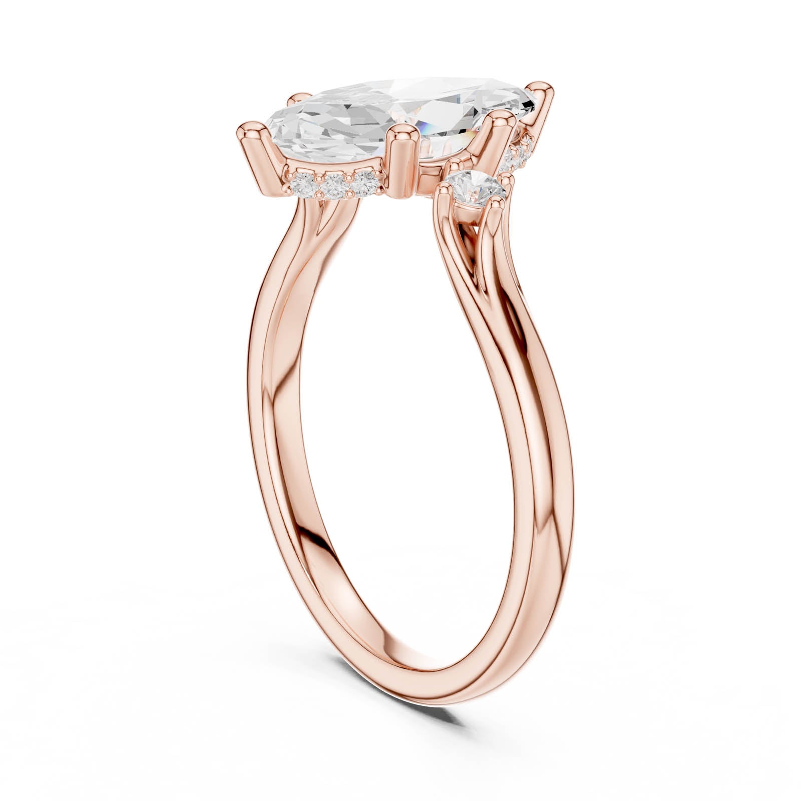 2.26 Ct. Marquise Diamond Three-Stone Ring with Round Side Accents (DDLR-972) 11