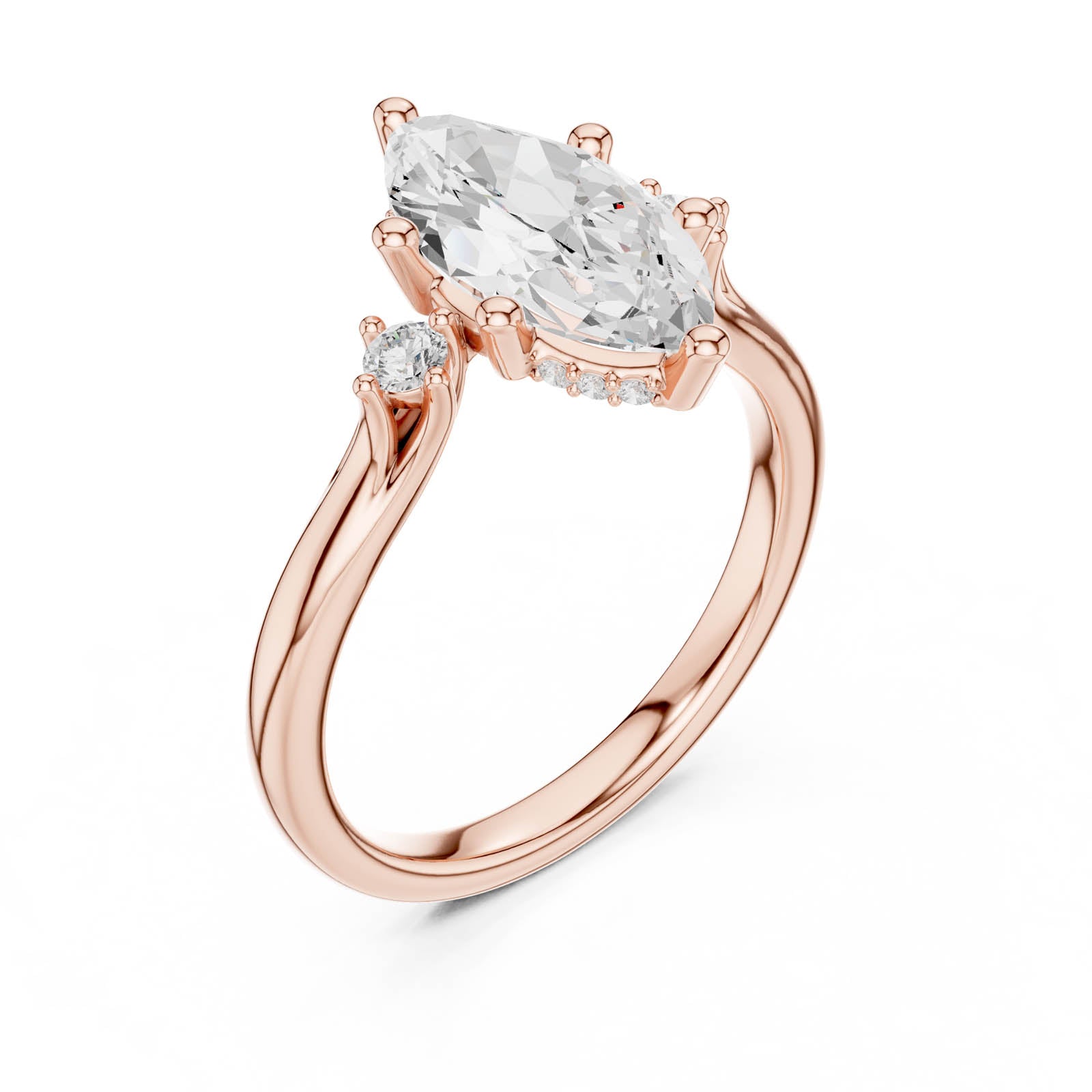 2.26 Ct. Marquise Diamond Three-Stone Ring with Round Side Accents (DDLR-972) 12