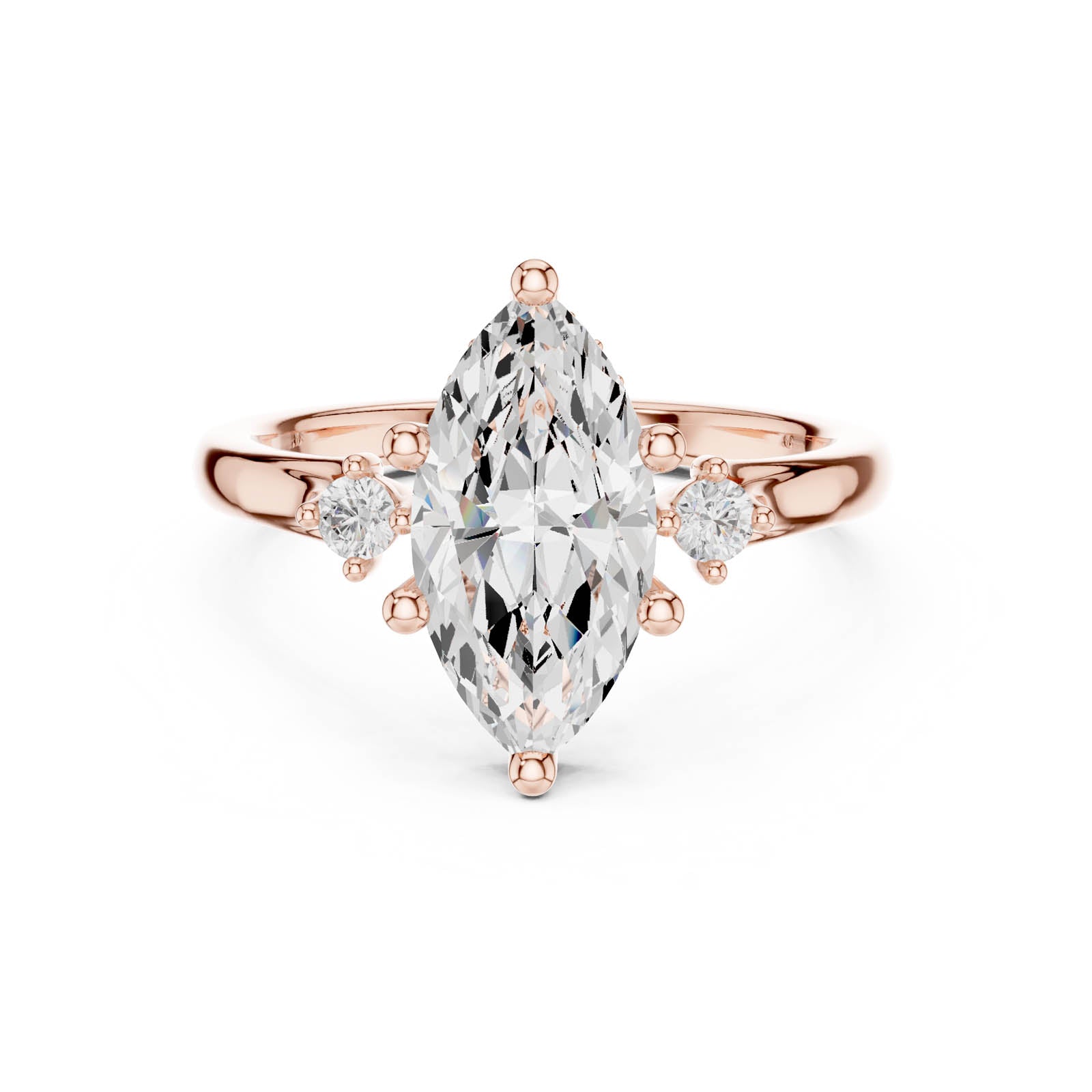 2.26 Ct. Marquise Diamond Three-Stone Ring with Round Side Accents (DDLR-972) 4