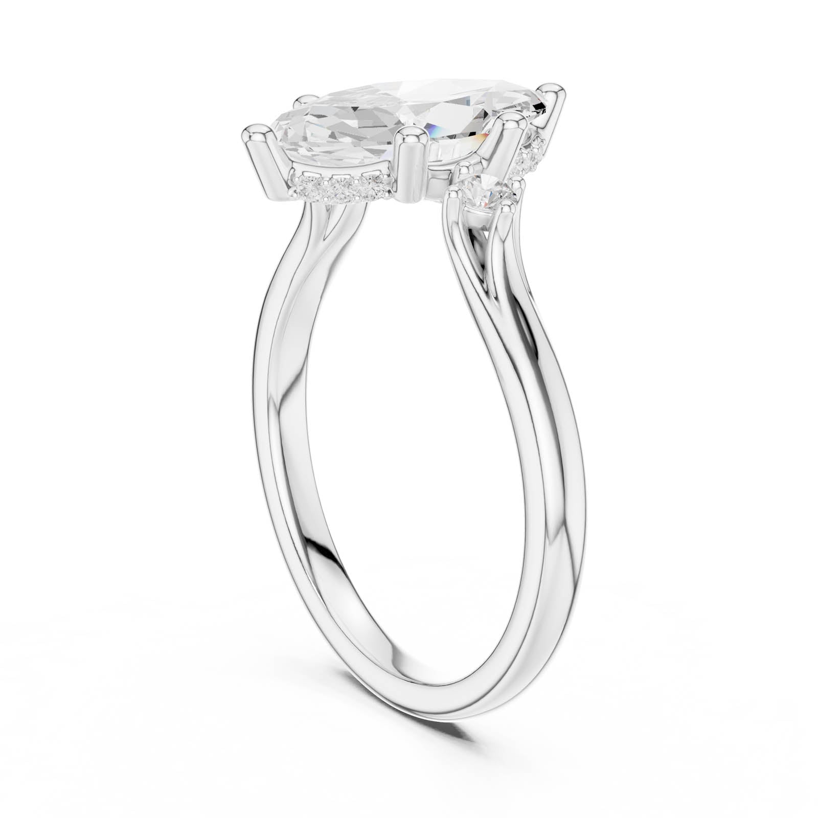 2.26 Ct. Marquise Diamond Three-Stone Ring with Round Side Accents (DDLR-972) 5