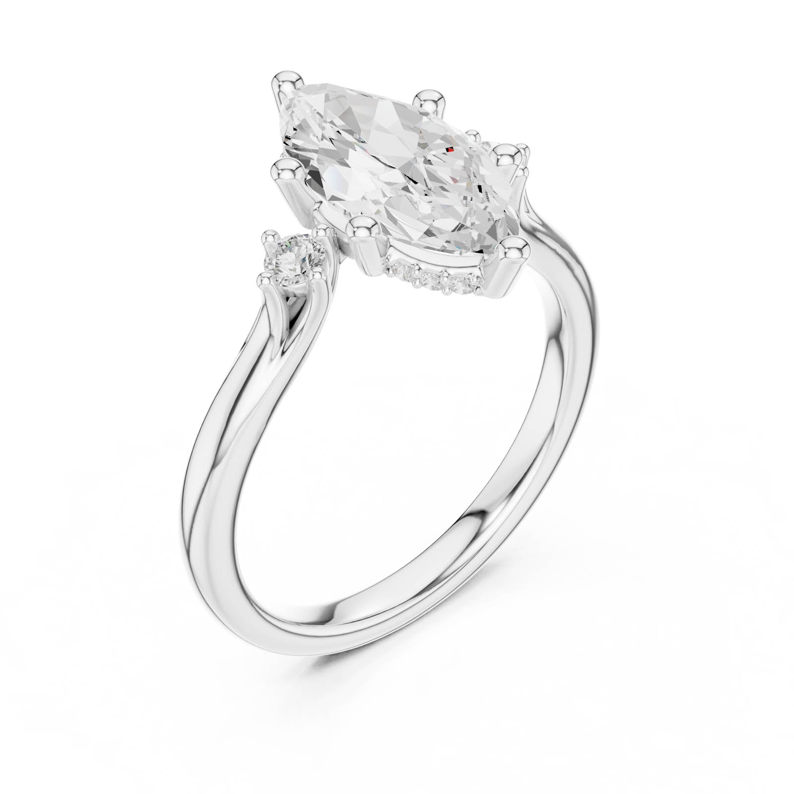 2.26 Ct. Marquise Diamond Three-Stone Ring with Round Side Accents (DDLR-972) 6